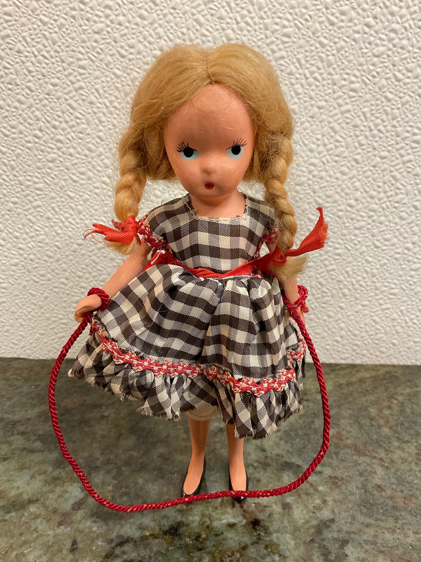 Vtg KSH USA Bisque Doll w/jump rope