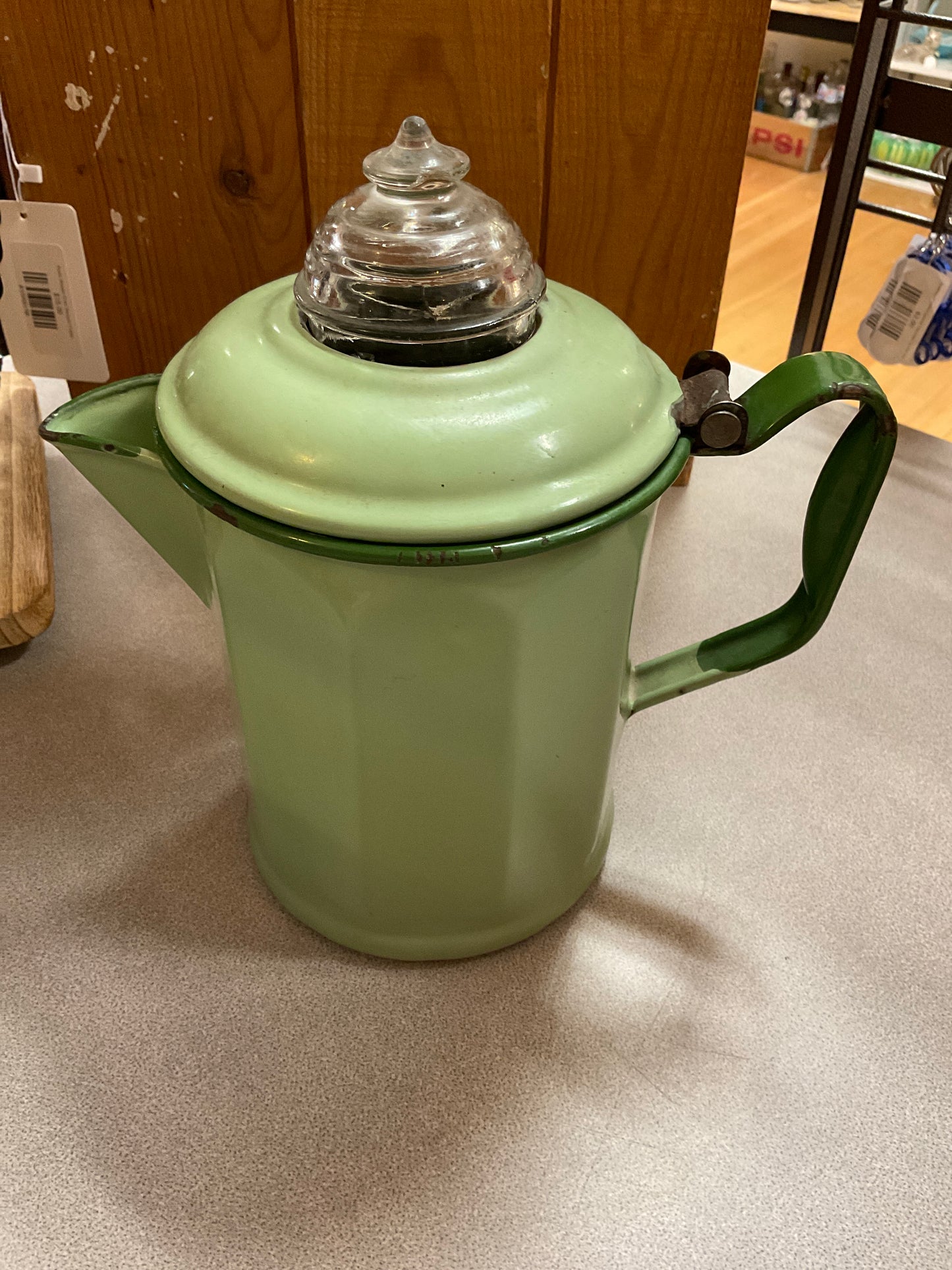 Jadeite Green Enamelware Coffee Pot