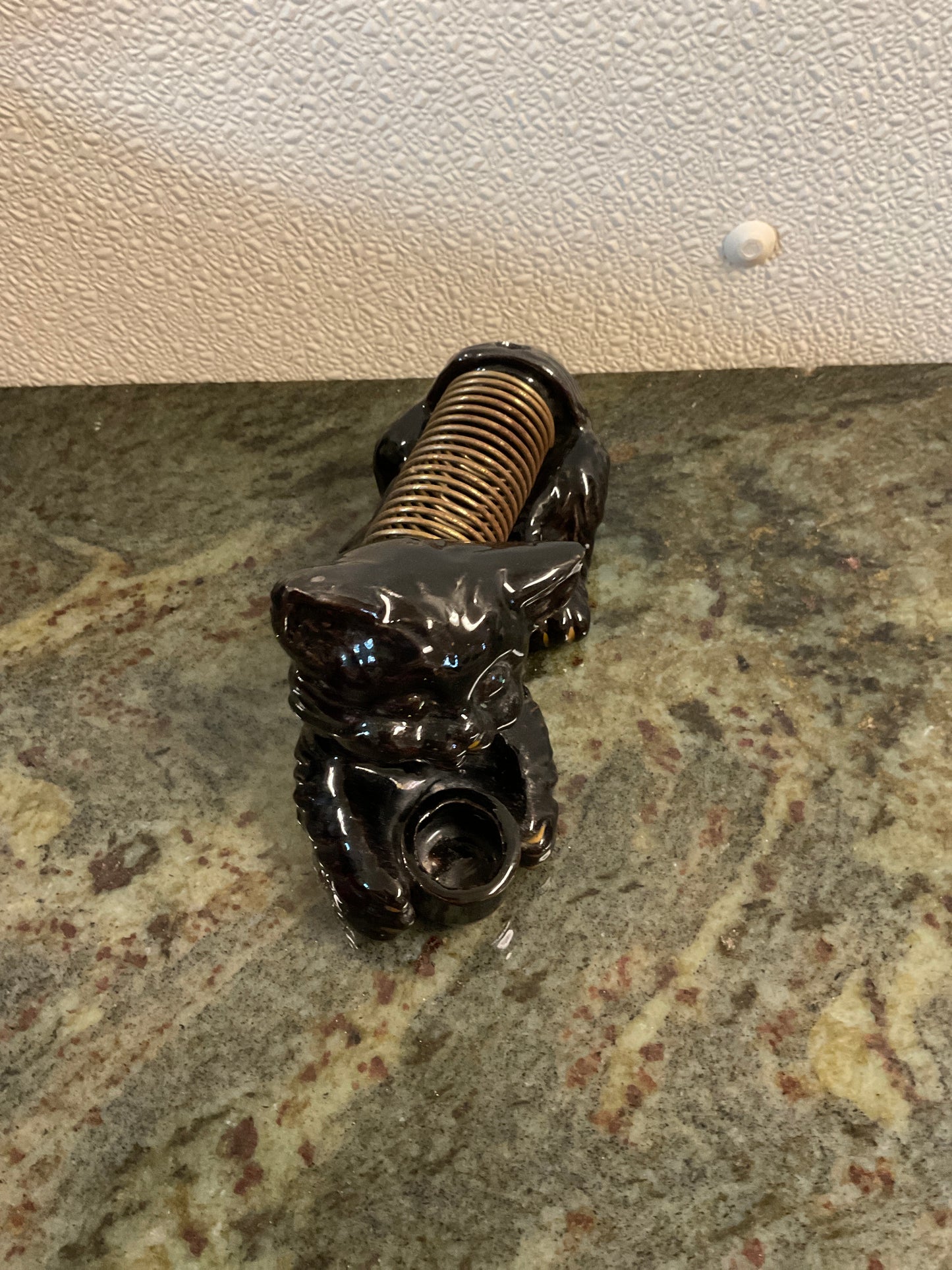 Vintage Ceramic Black Cat Desk Organizer