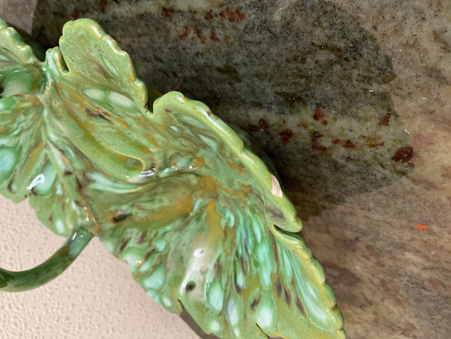 Vintage Green Glazed Double Leaf Candy Dish