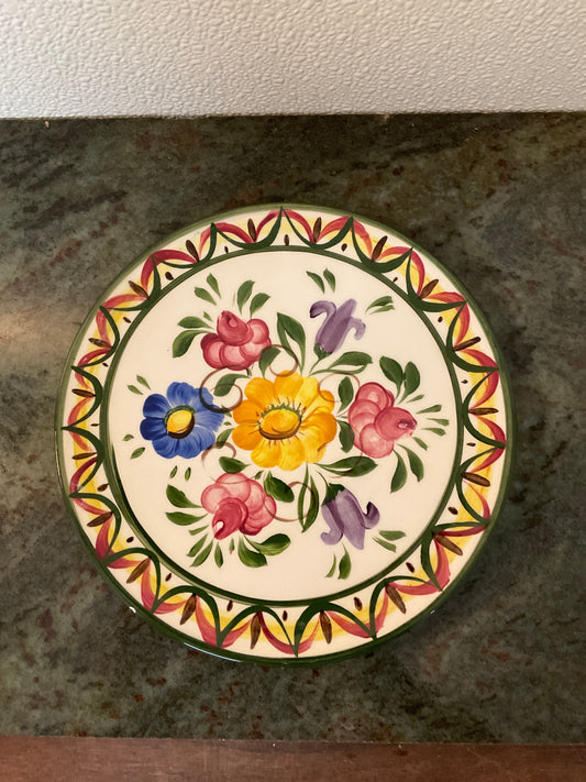 Vintage German Art Pottery Floral Plate “Handgemalt” signed by Widerstrom