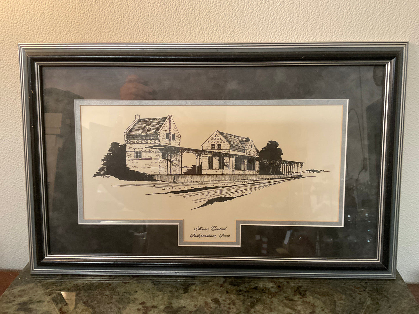 Independence Iowa Illinois Central Railroad Station Framed Ink Art