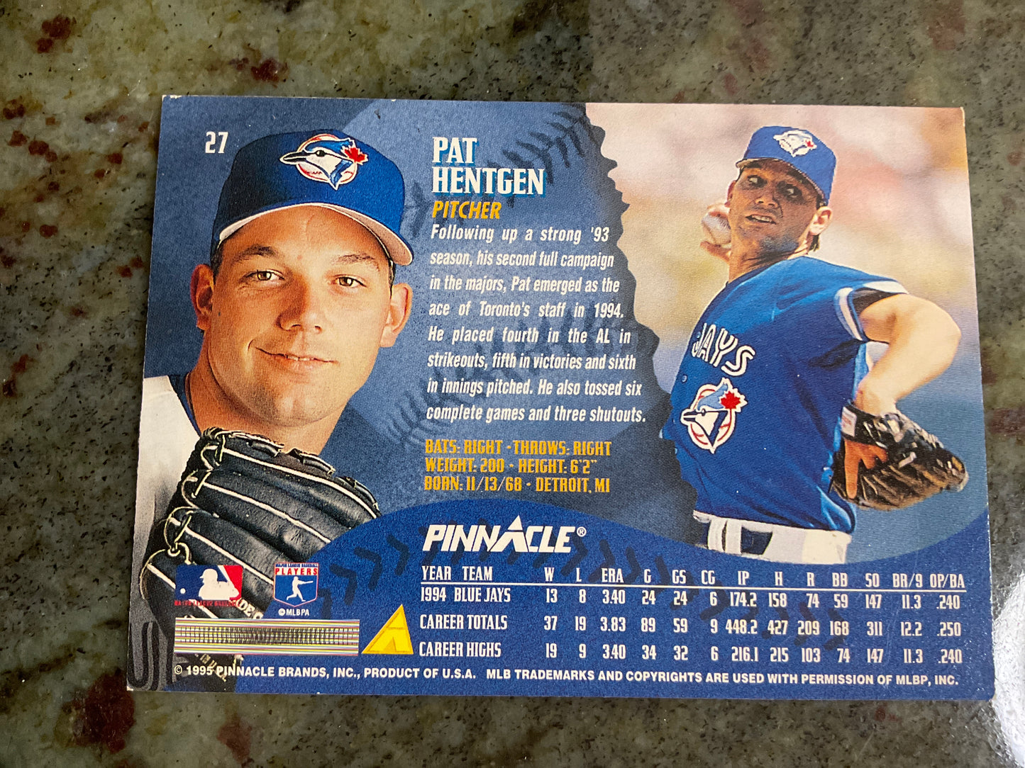 Pat Hentgen 1995 Pinnacle Baseball Card