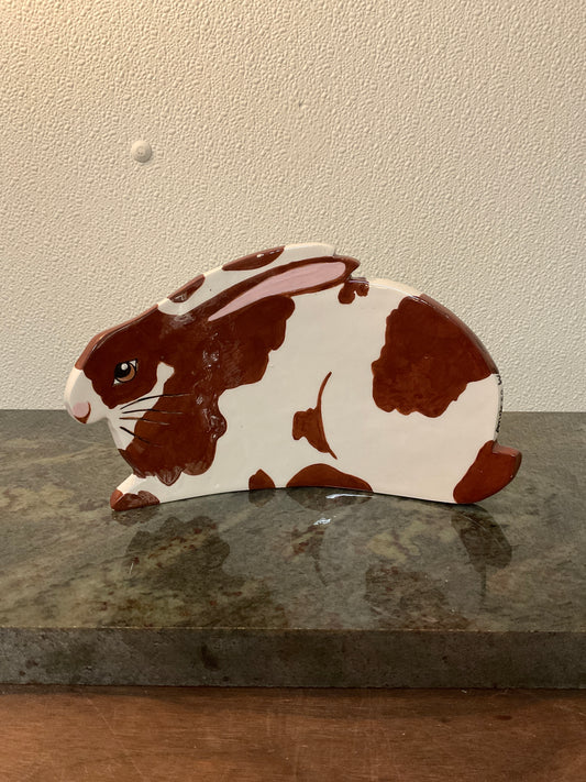 Brown and White Pottery Bunny Signed by Andrea West