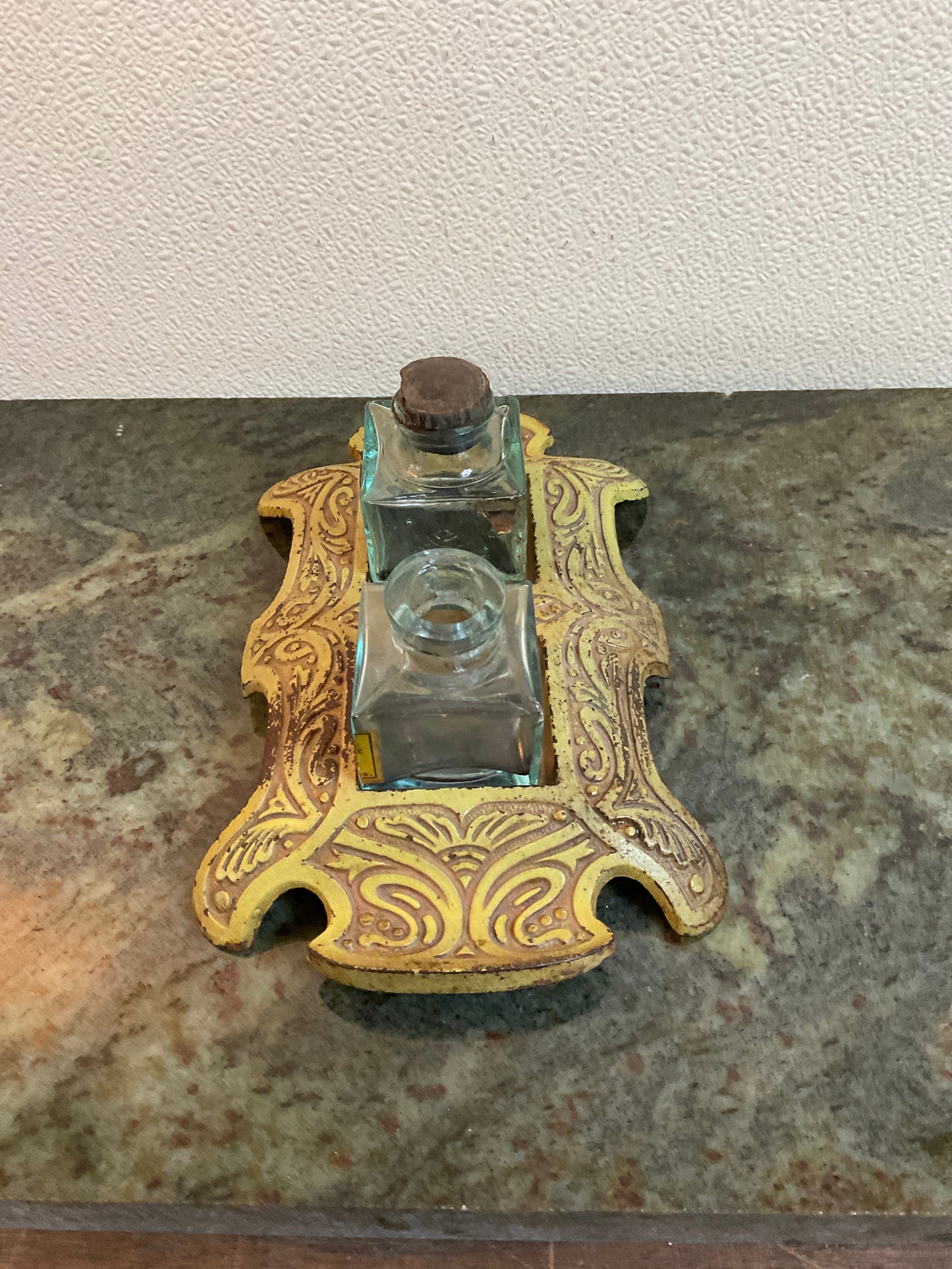 Art Nouveau Cast Iron Double Ink Well