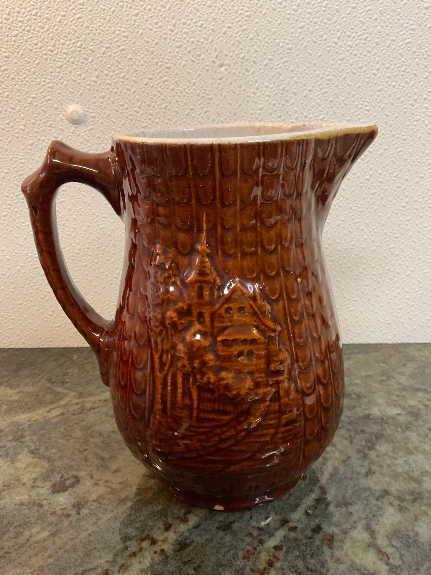 Brown Salt Glazed Stoneware Pitcher