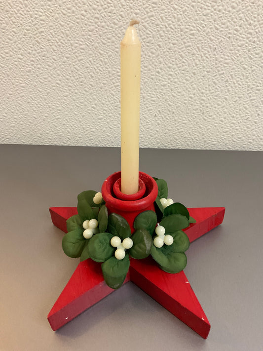 Candle Holder with White Berries and Small Leaves