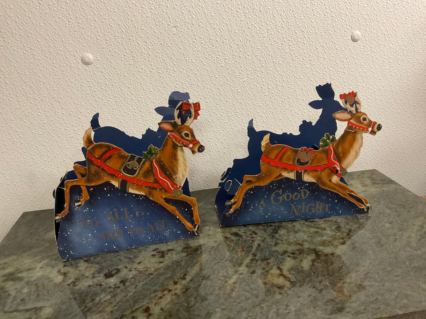 1940’s Vintage Paper Die-Cut Santa and Sleigh Stand-Up Shelf Display Hallmark