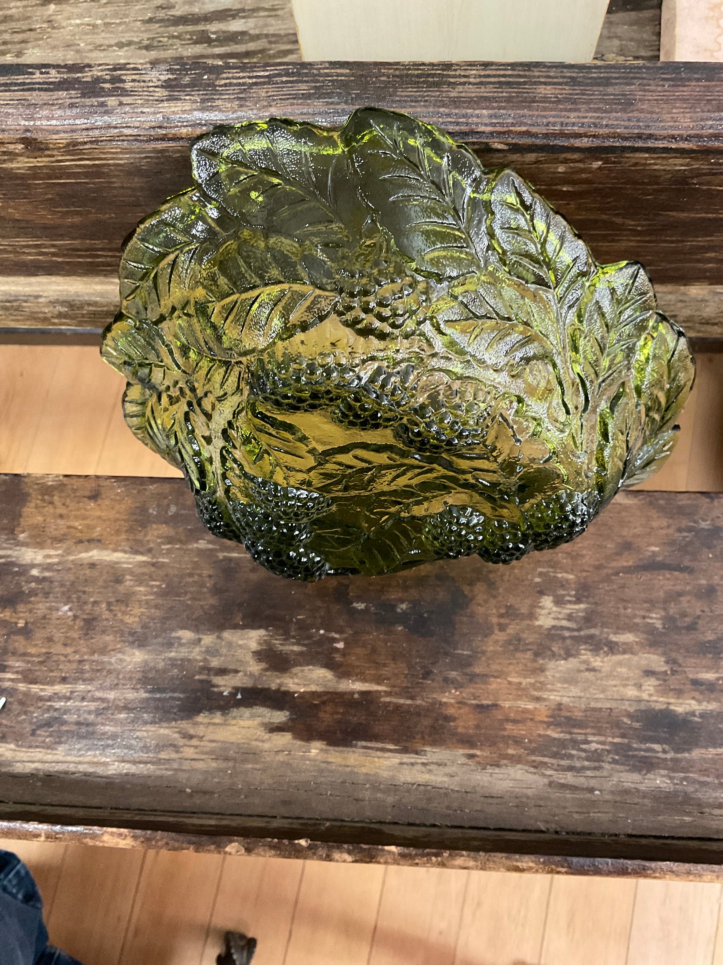 Vintage Green Pressed Glass Dish