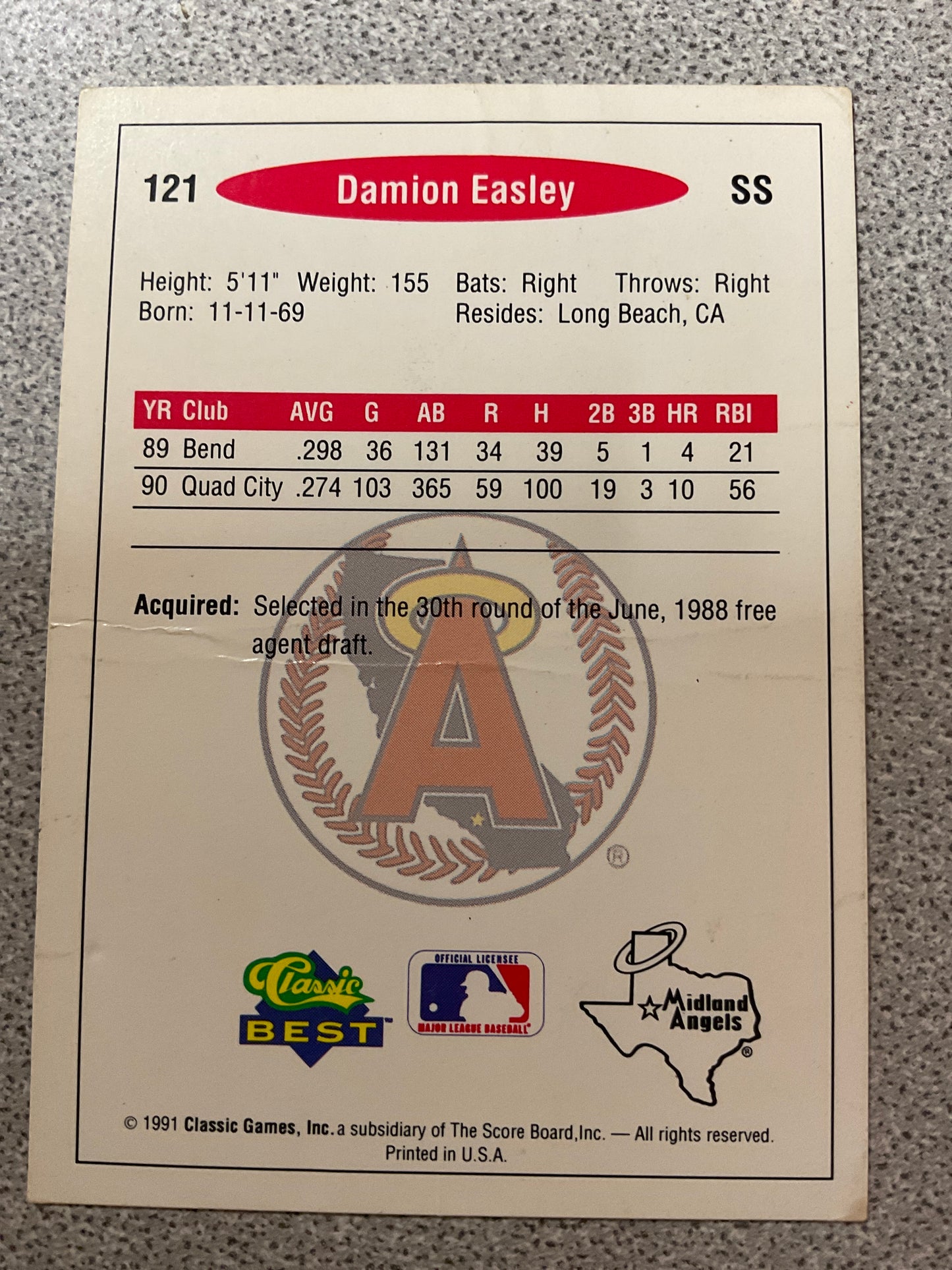 Baseball Card Damion Easley