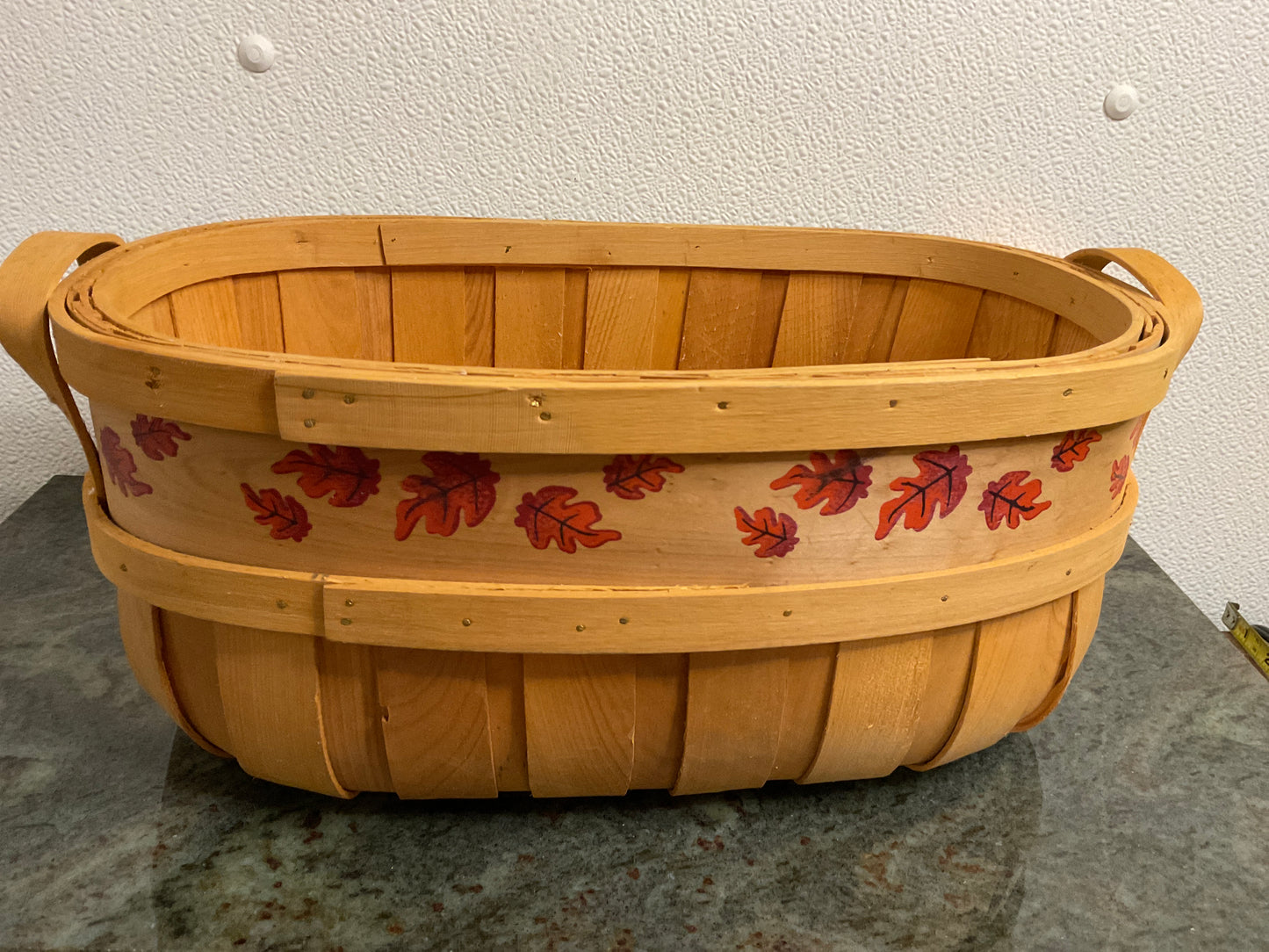 Oval Wood Slat Basket w/Fall Leaves