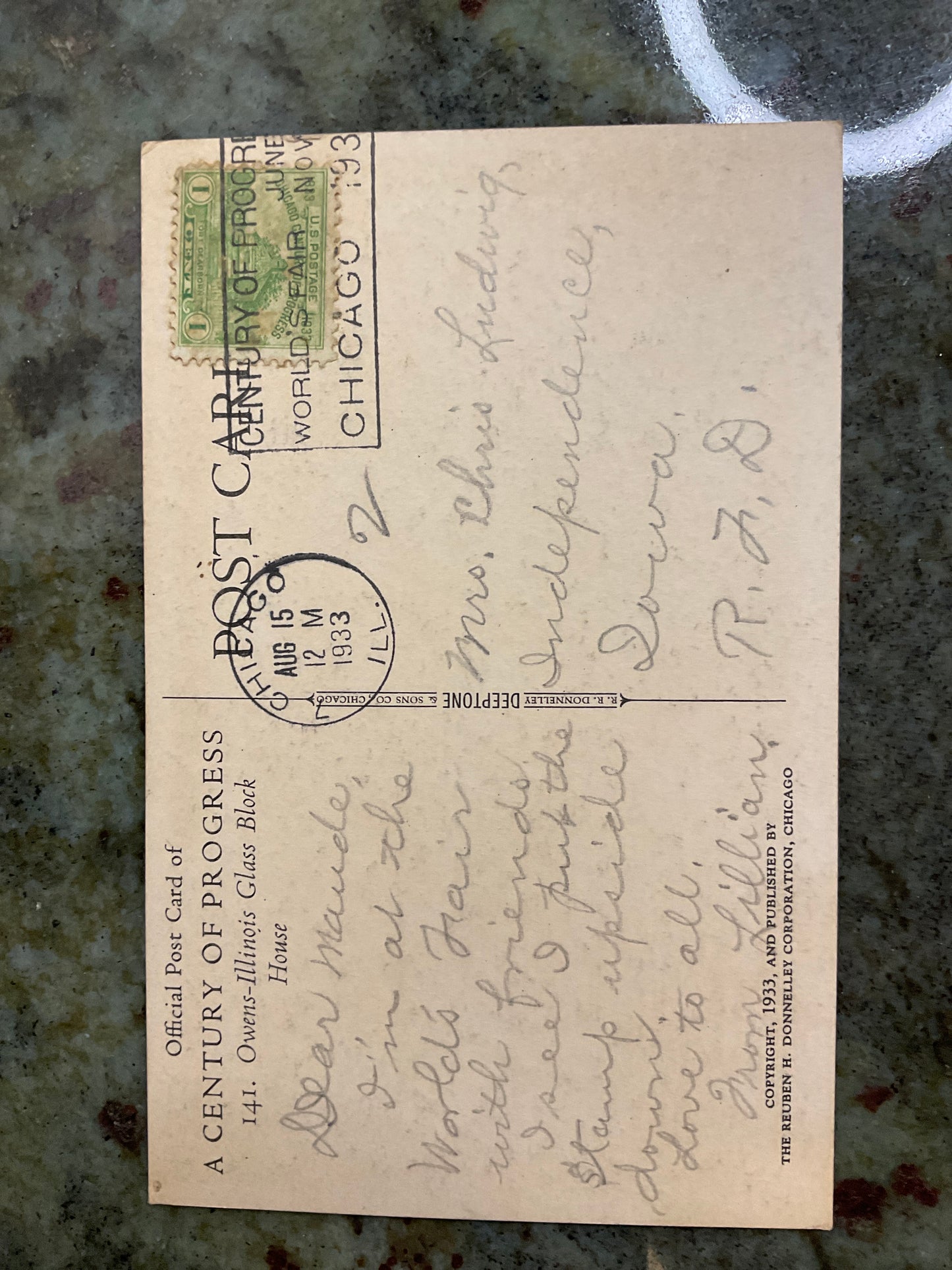 Owens-Illinois Glass Block Bldg 1933 Post Card