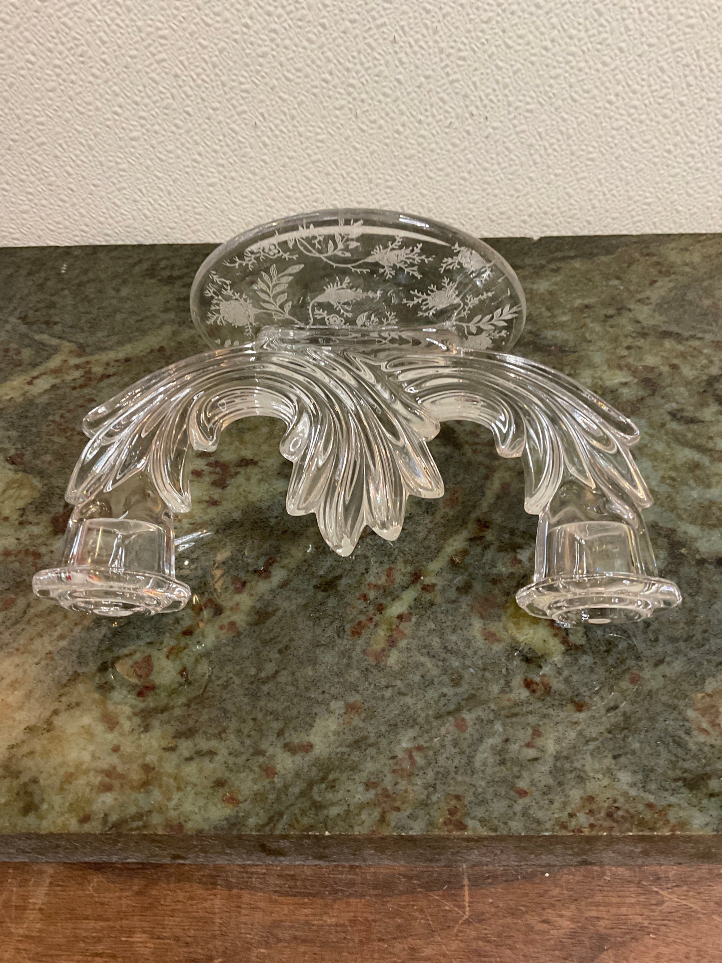 Vintage Fustoria Clear Glass Double Arm Candle Stick Holder