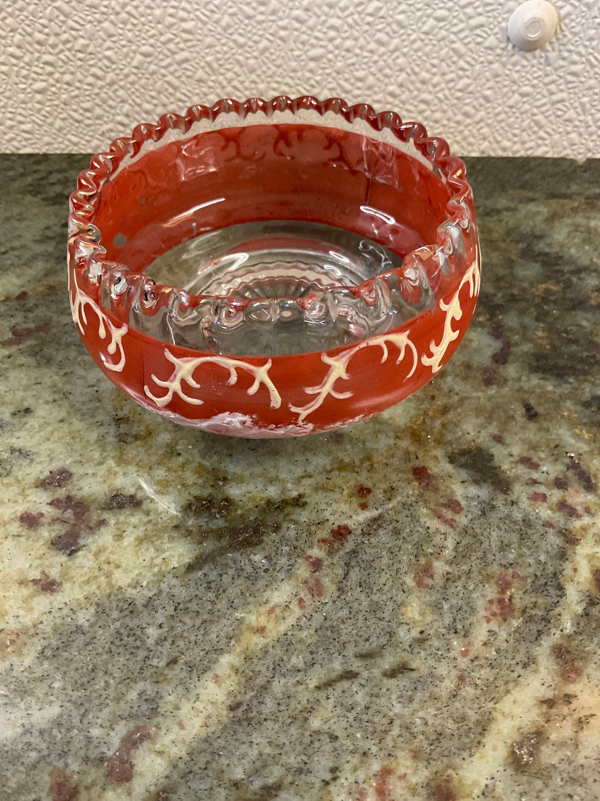Vintage Clear Glass w/pine Frosted Bowl