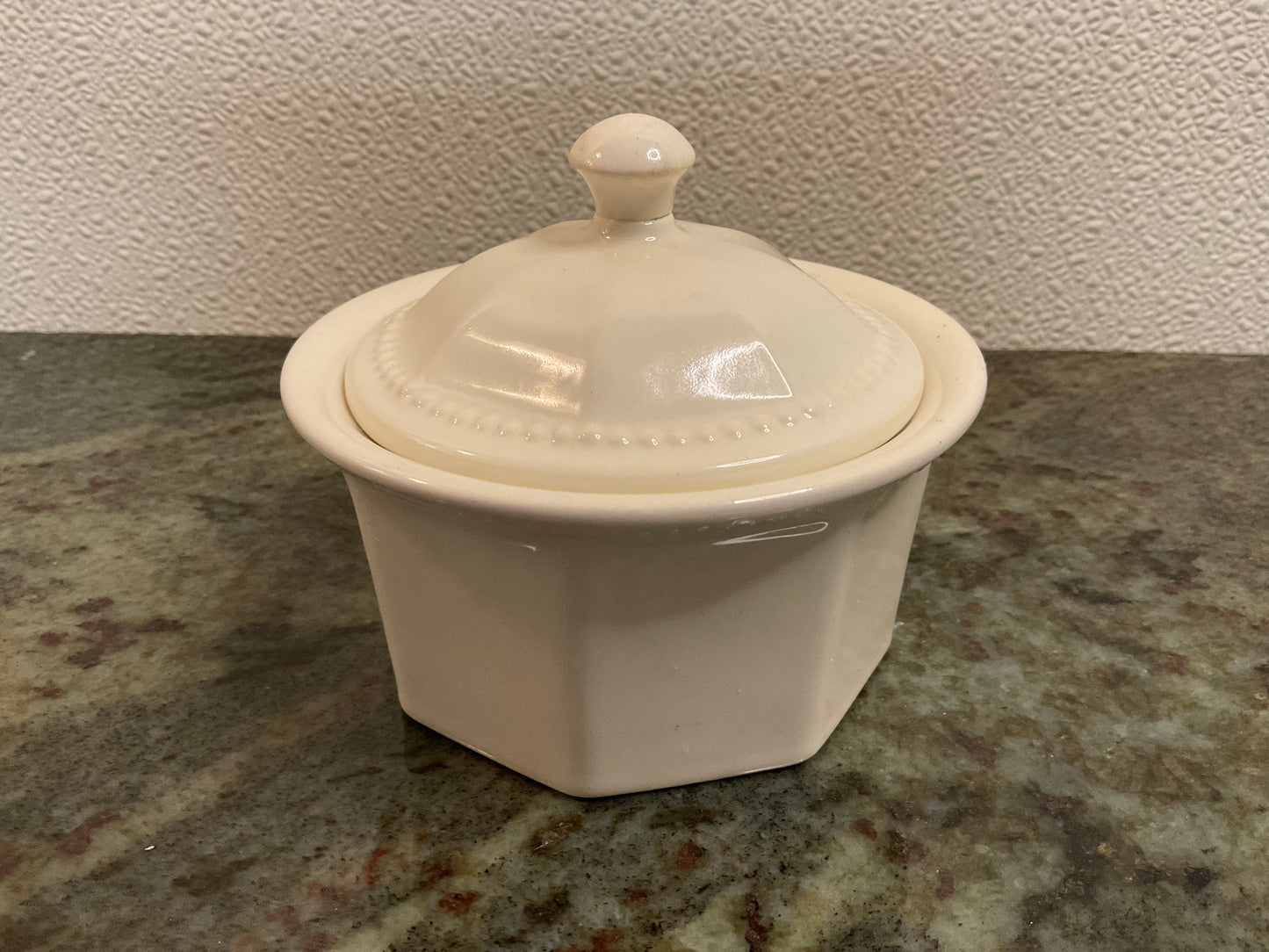 Octagon White Sugar Bowl & Lid
