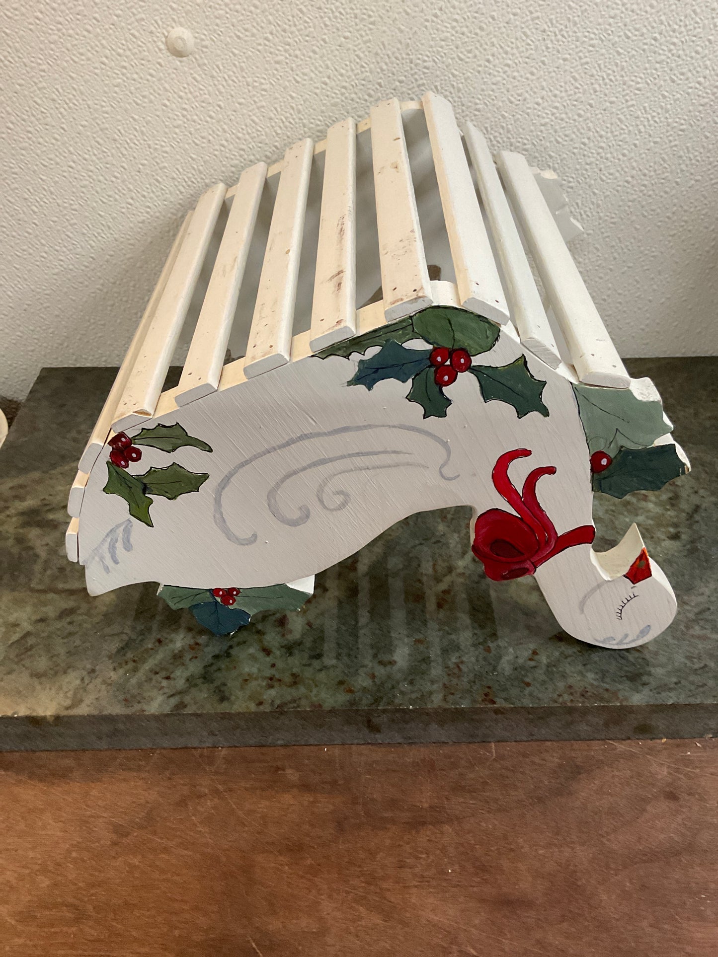 Vintage Hand Painted Wood Christmas Swan Display