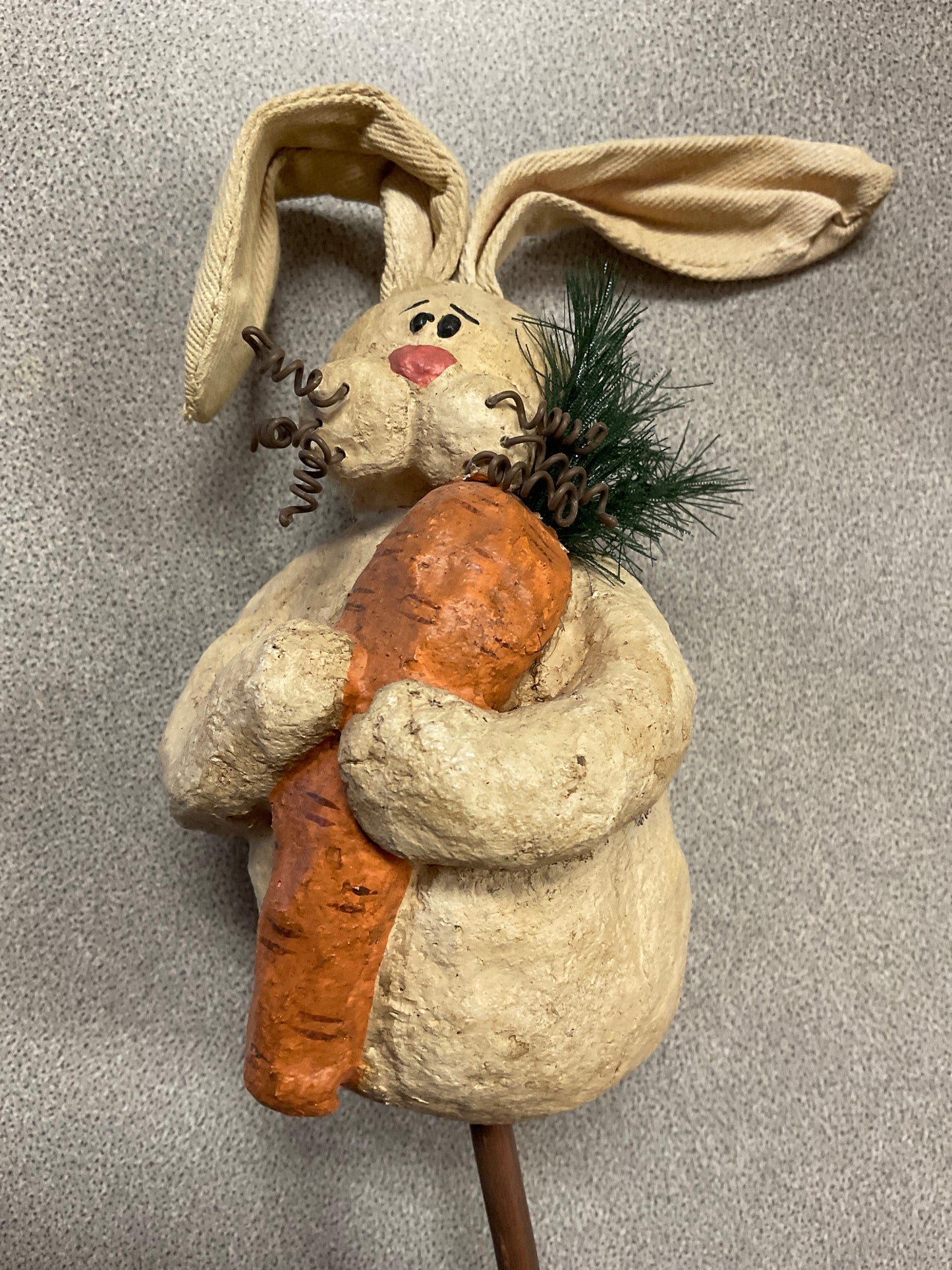 Paper-mache Bunny with Carrot on Stick