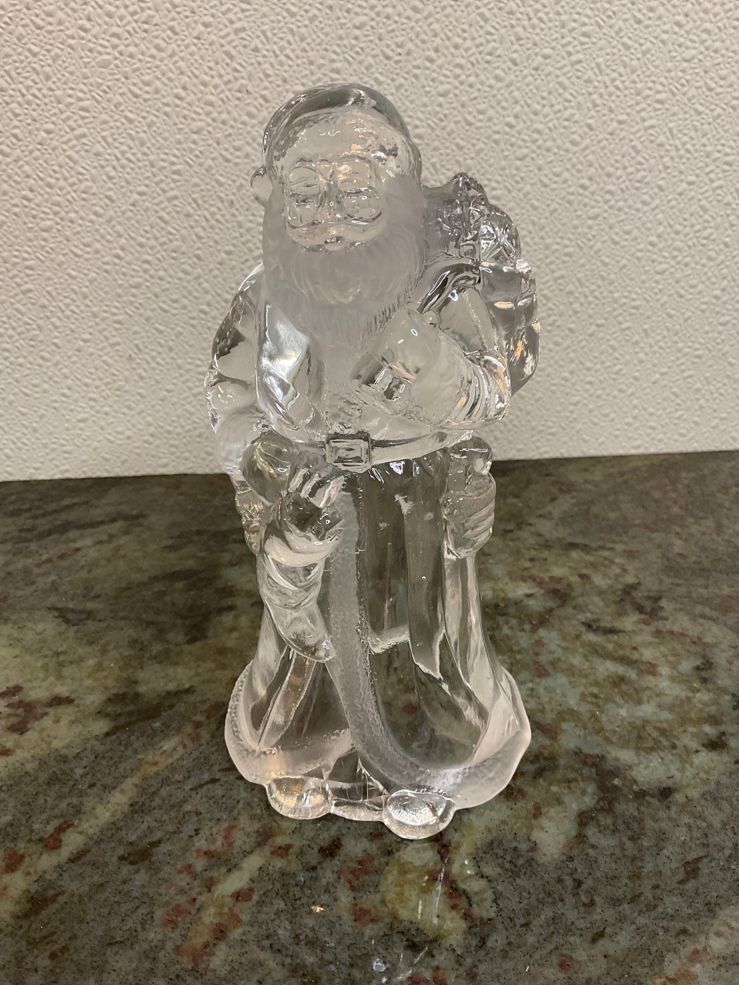 Crystal Clear Santa with Present Bag Tea Light Holder