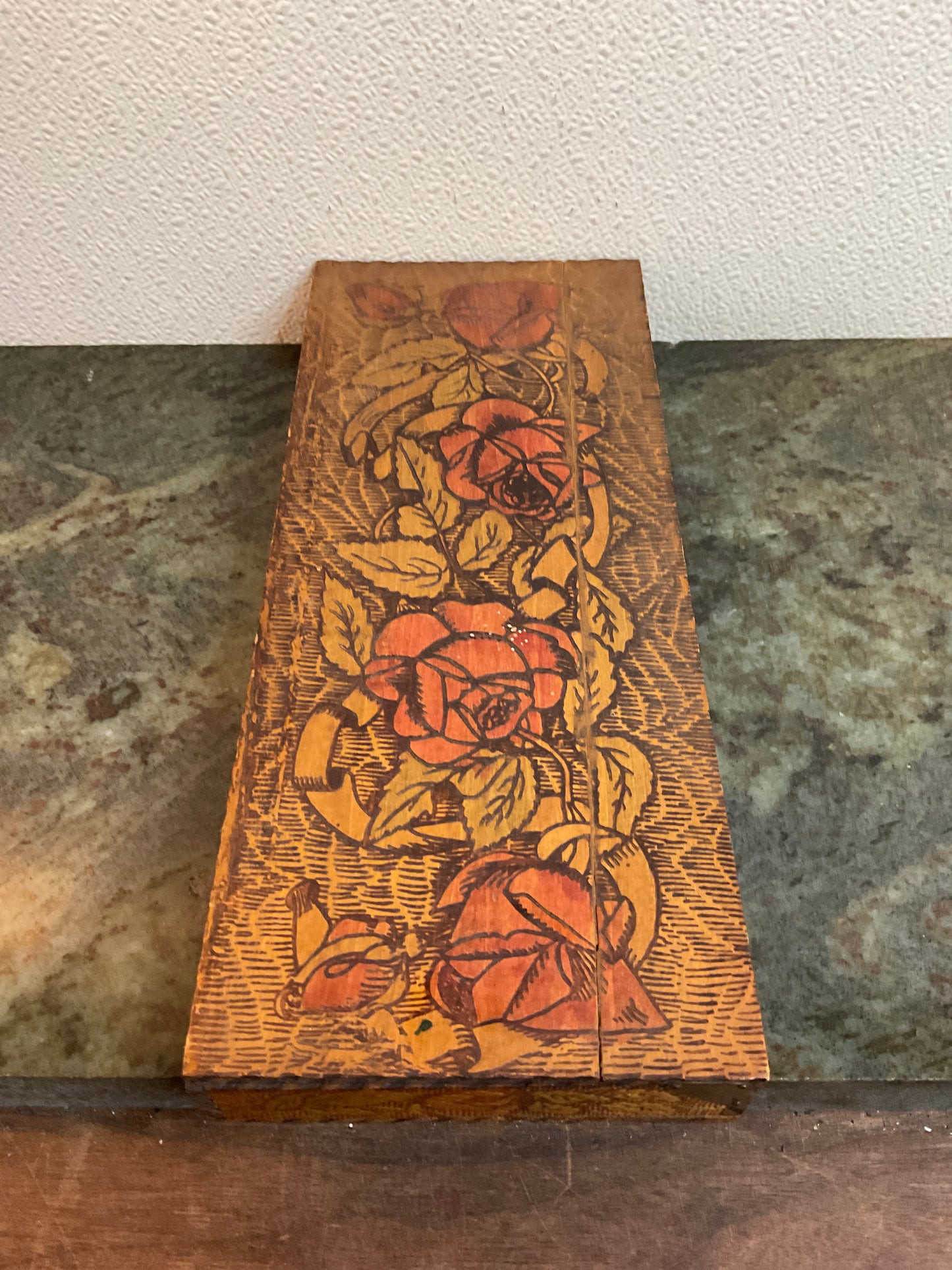Vintage Pyrography Wooden Box