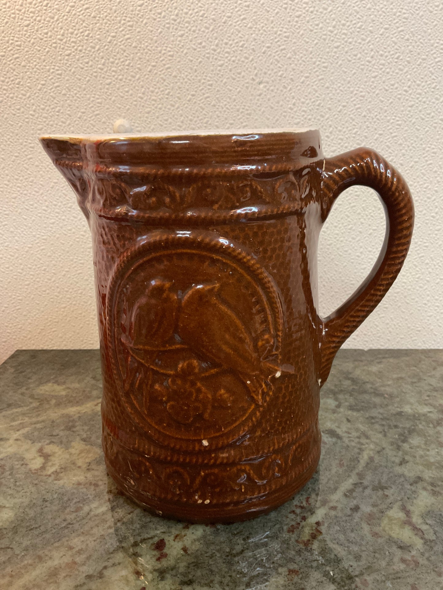 Antique Brown Salt Glazed Stoneware Pitcher