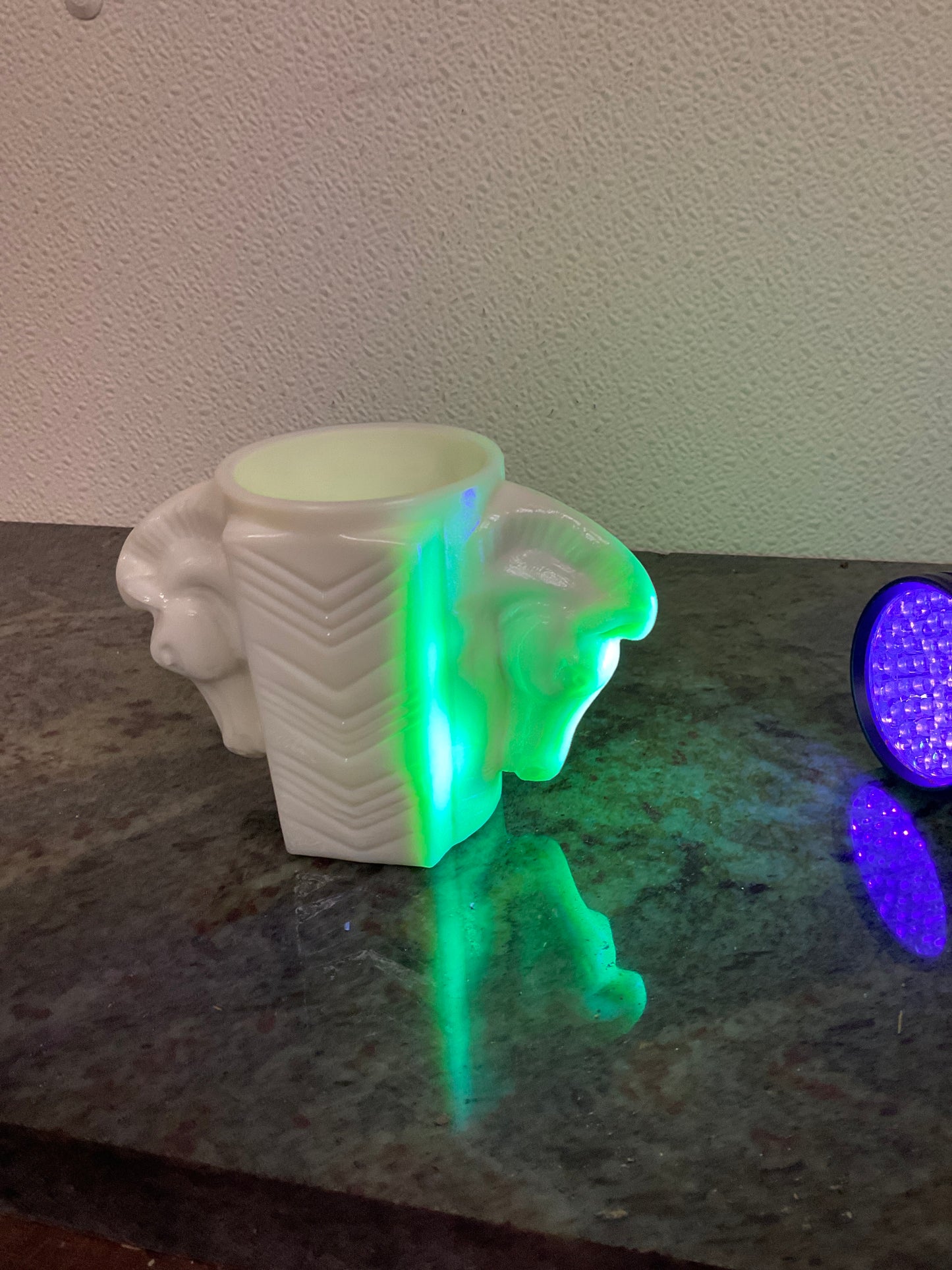 Vintage Uranium Milk Glass Double Horse Head Shaving Mug