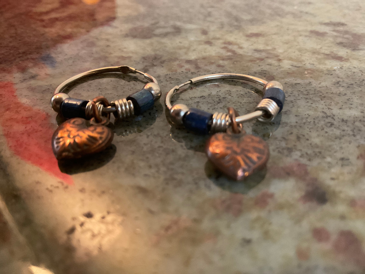 Hoop Earrings With Heart Charm/Beads