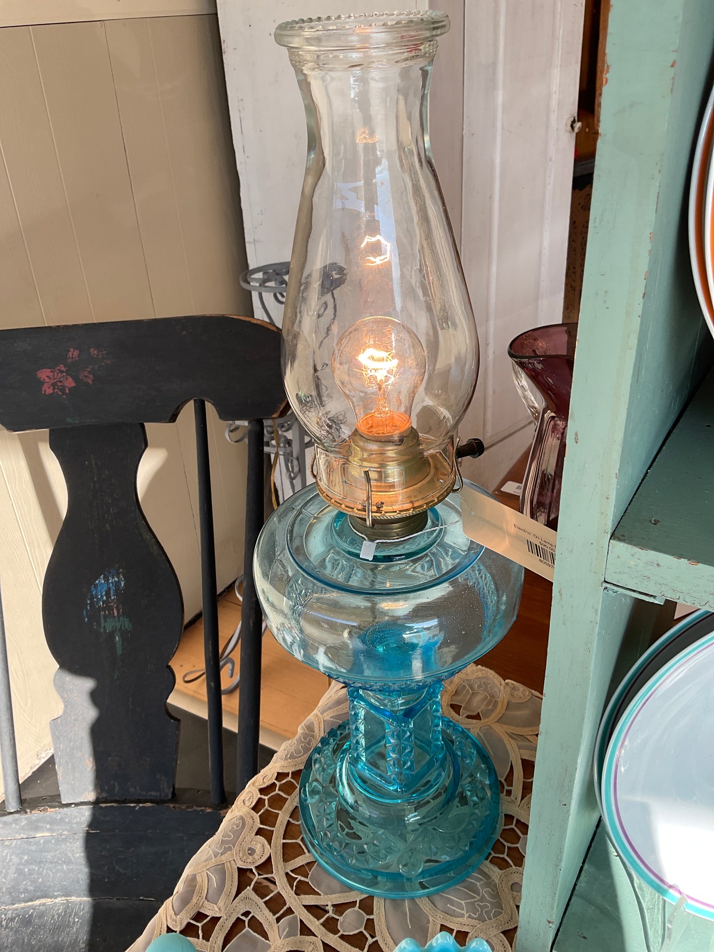 ‘Electric’ Oil Lamp Blue Glass