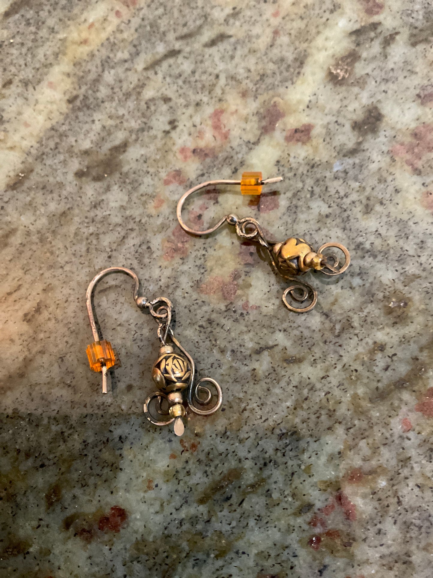 Gold Tone & Silver Wire Wrapped Earrings