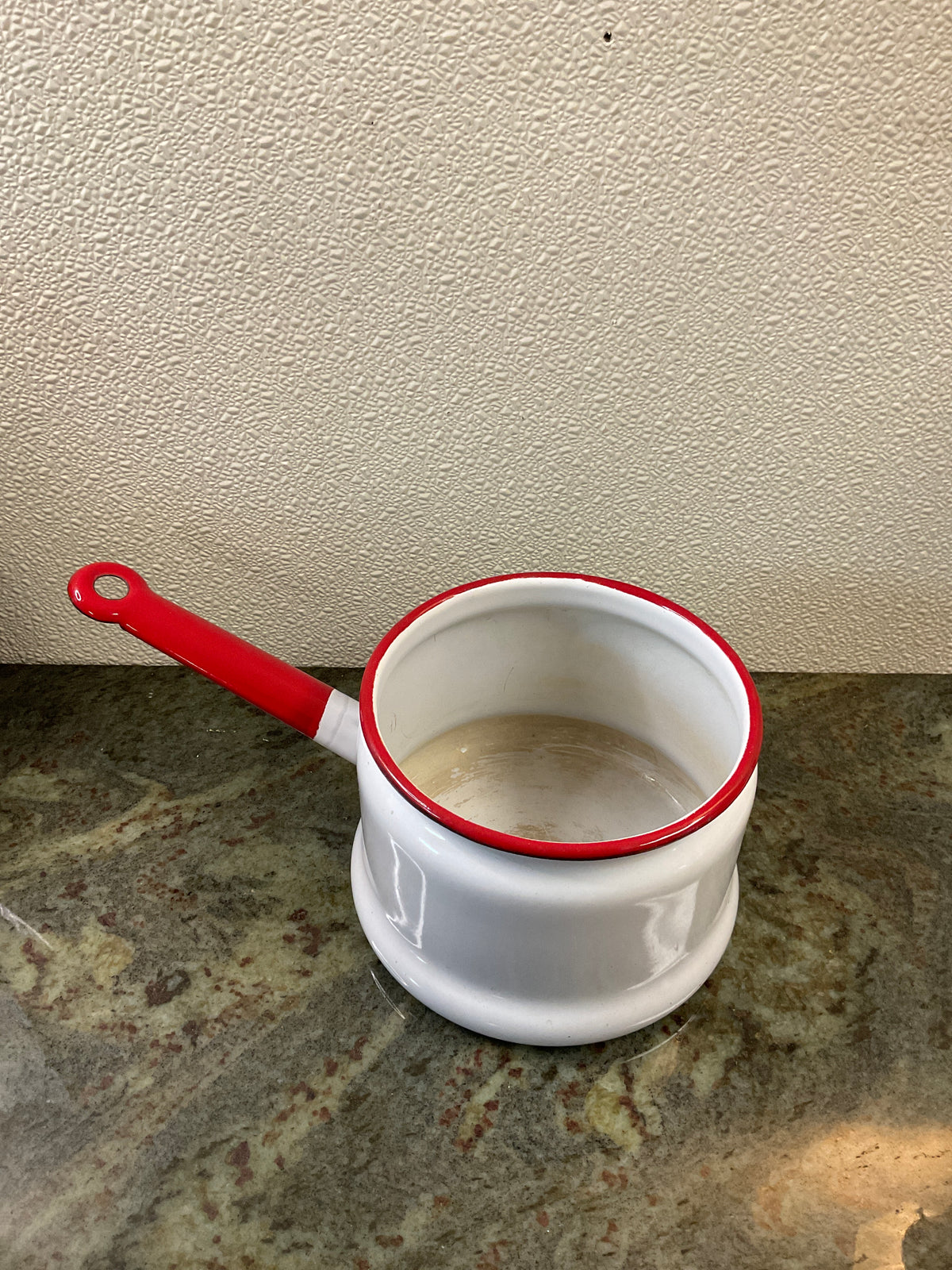 Vintage Red & White Enamel Sauce Pan