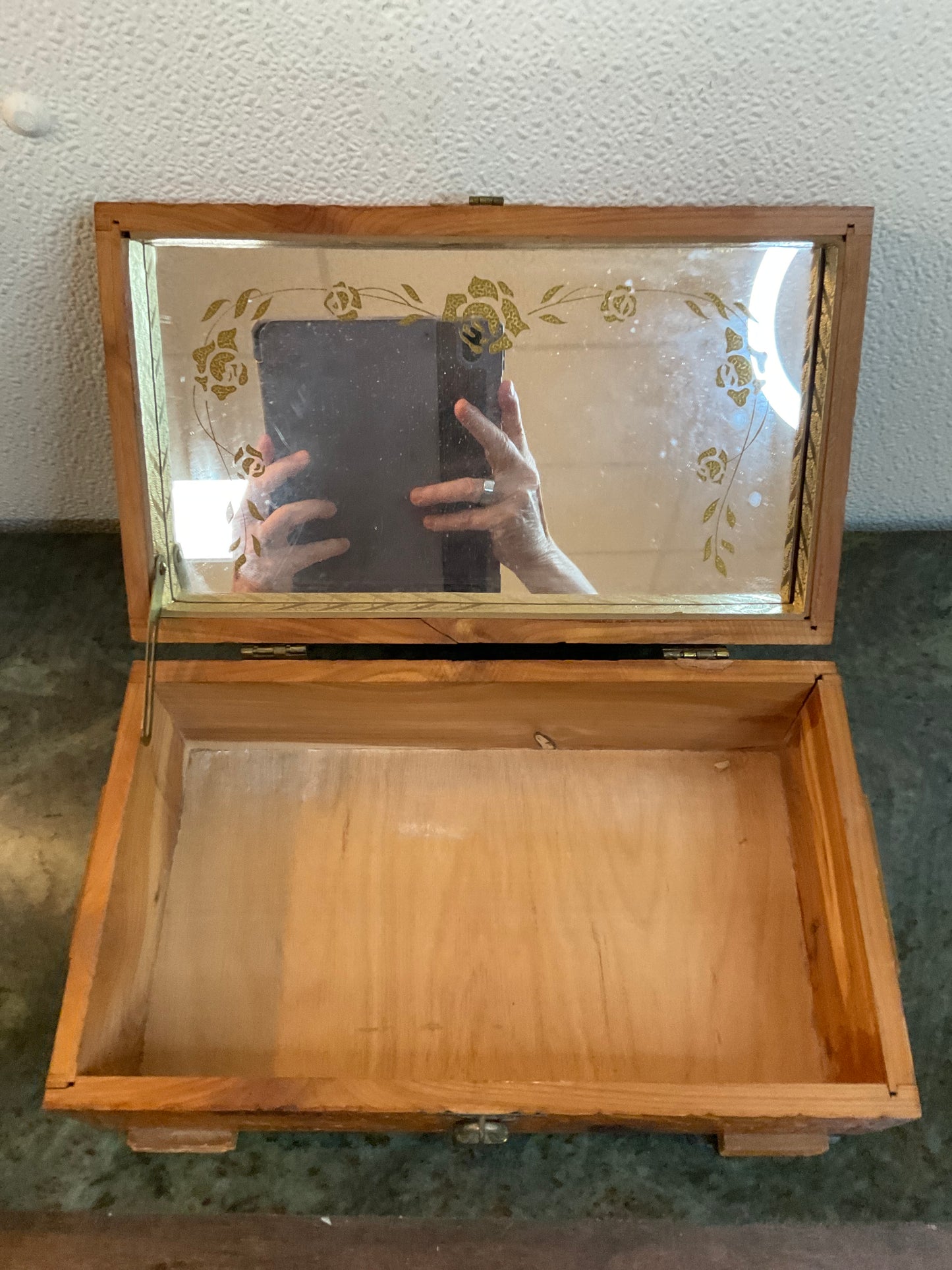 Vintage Carved Cedar Jewelry Box
