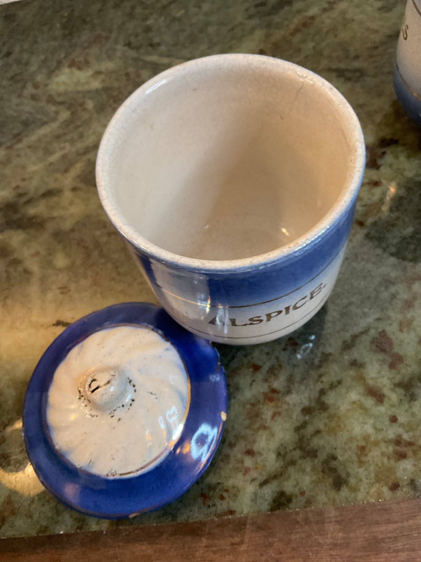 5 Piece Diffused Blue Stoneware Spice Jar Set