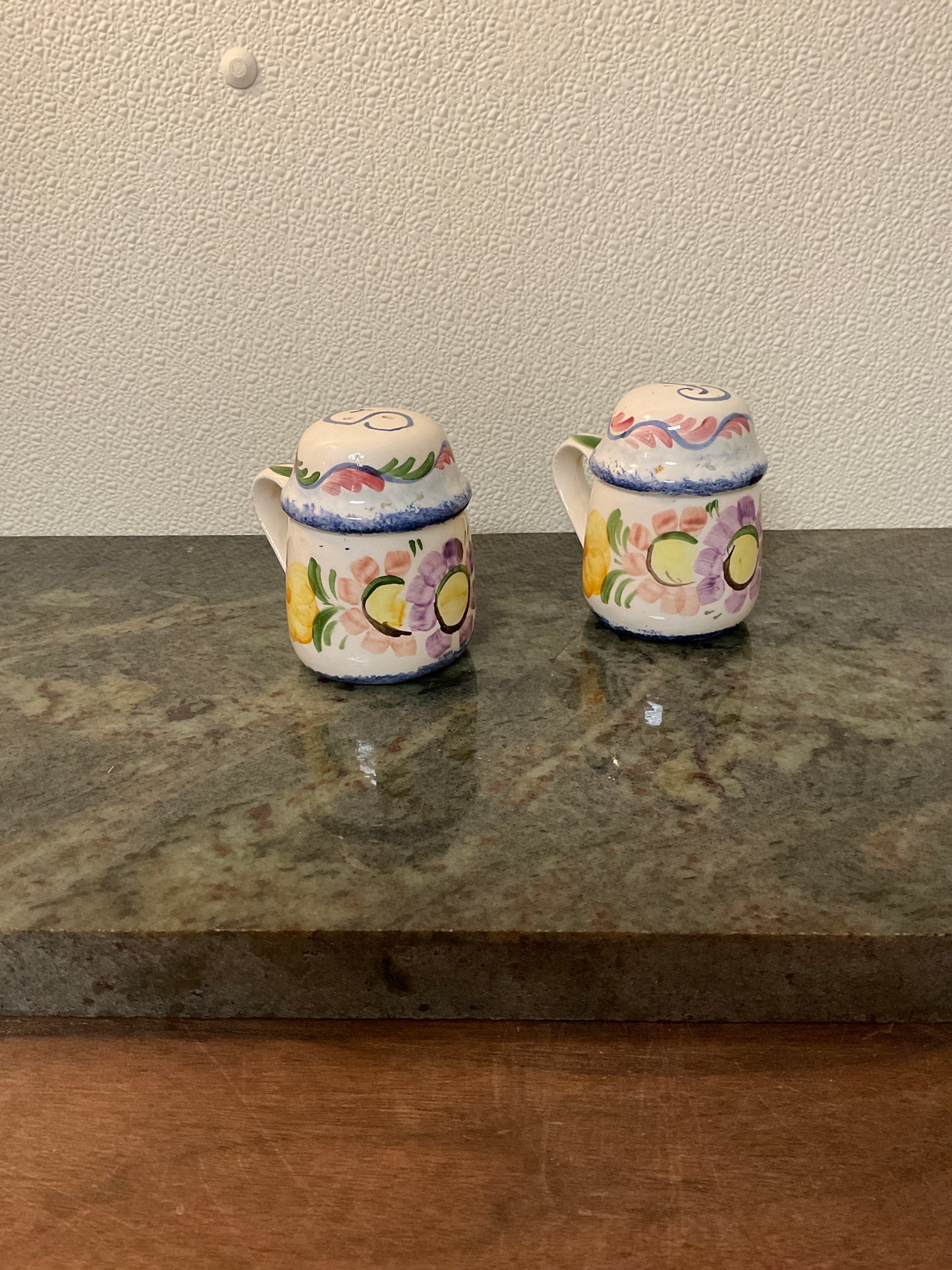 Vintage German Art Pottery Floral Salt and Pepper Shaker “Handgemalt” signed by Widerstrom