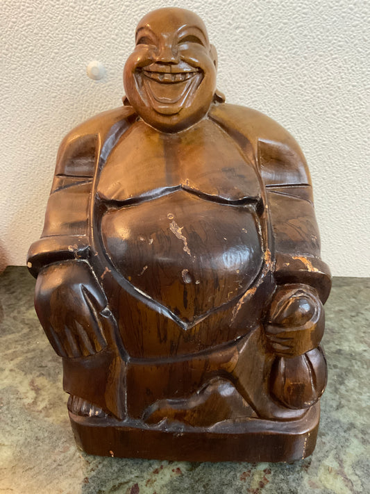 Vintage Hand Carved Sitting Laughing Buddha