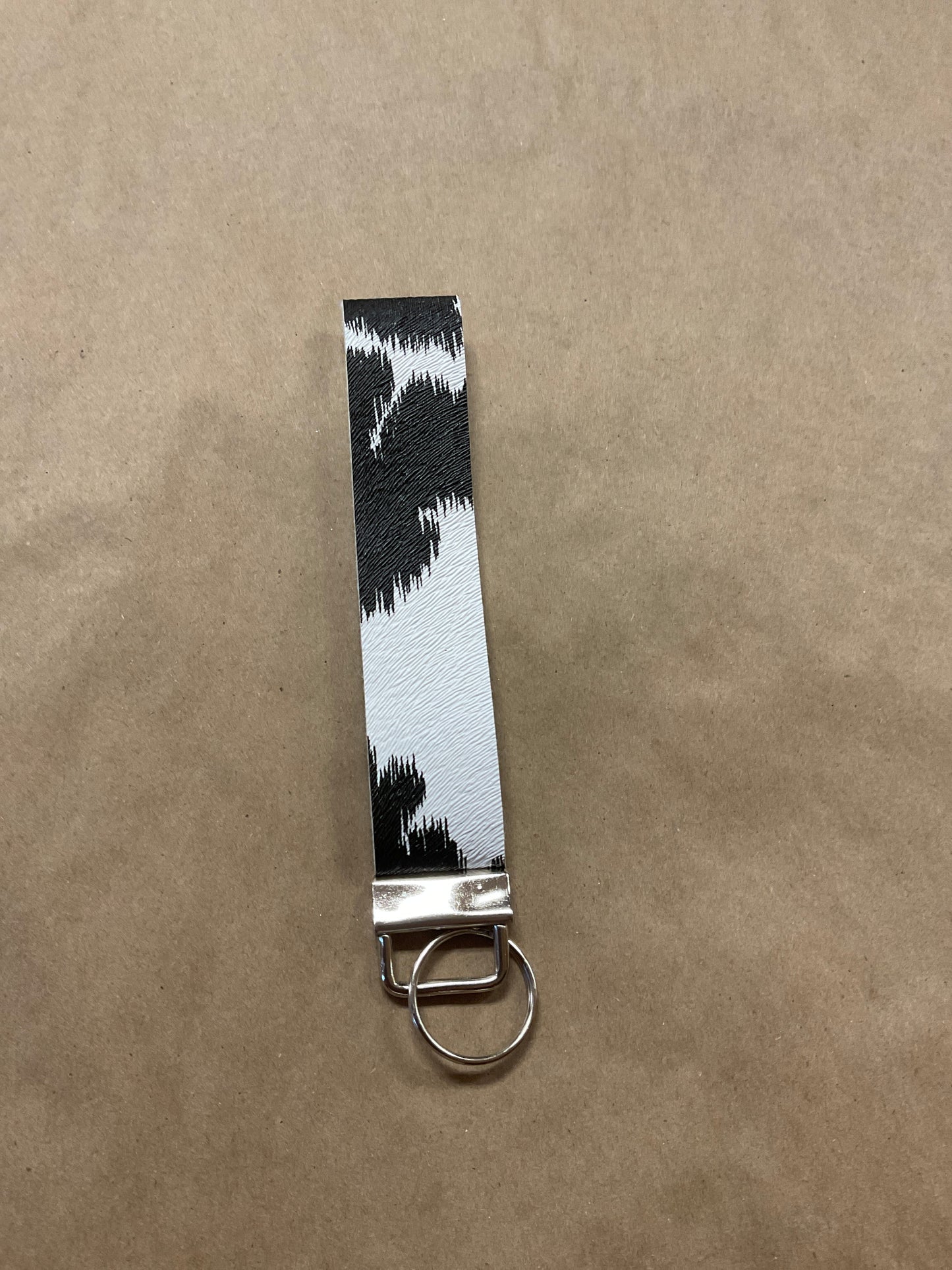 Faux Leather Black Cowhide Keychain