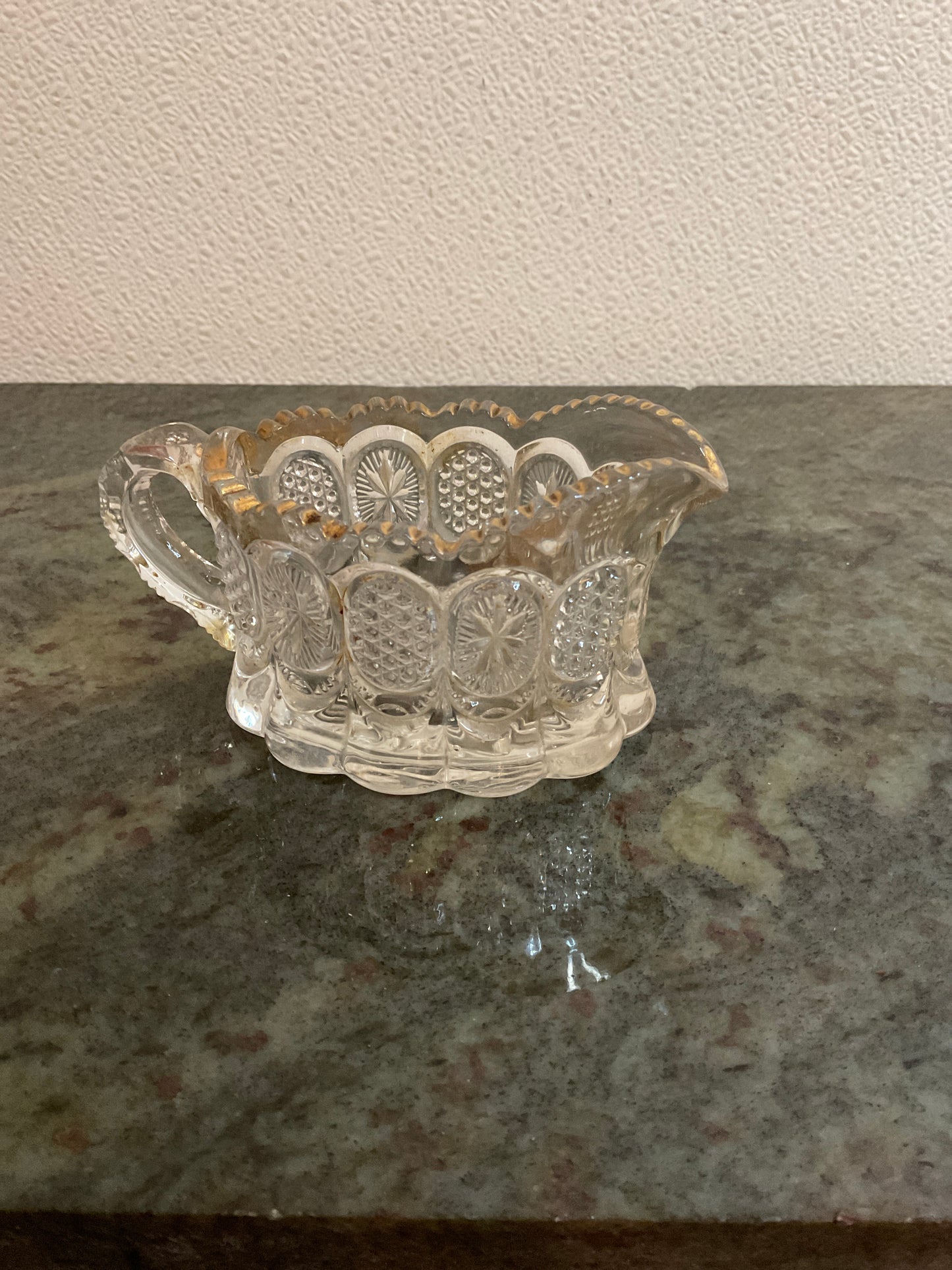 Vintage Cut Glass Creamer with Gold Trim