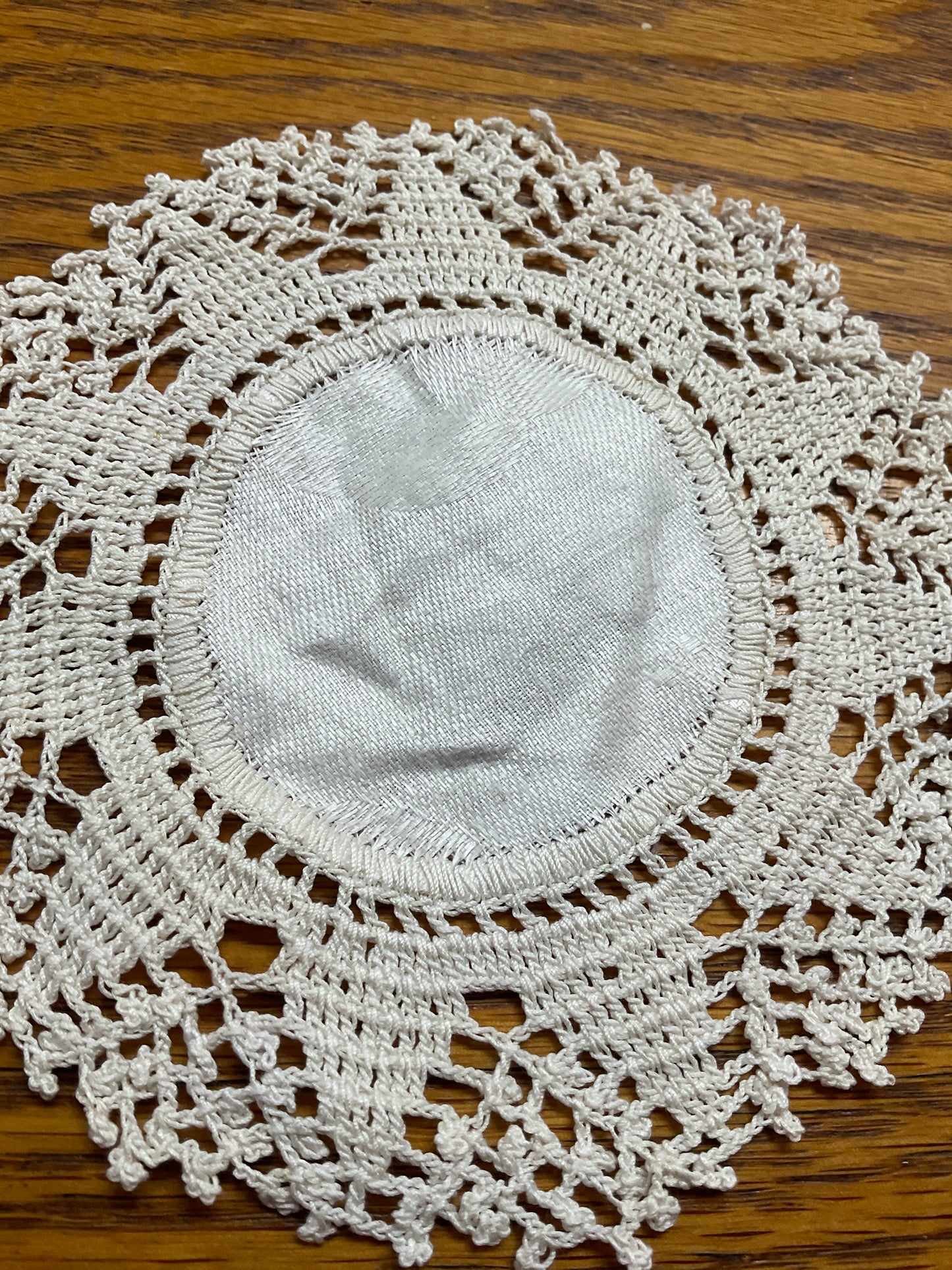 Handmade Linen Center/ Crocheted Border 5.5”