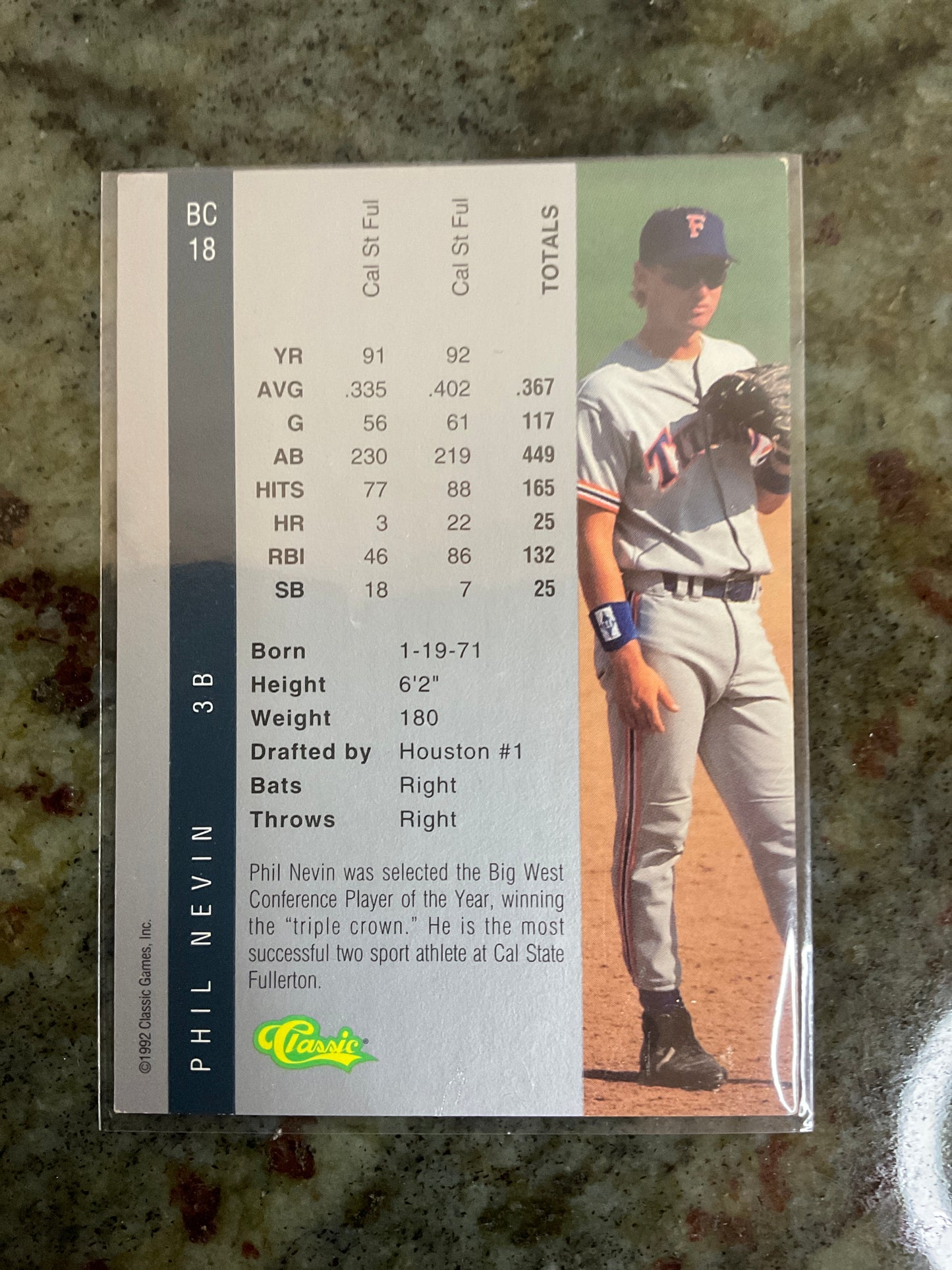 Four Sport Draft Pick 1992 PHIL NEVIN 3B
