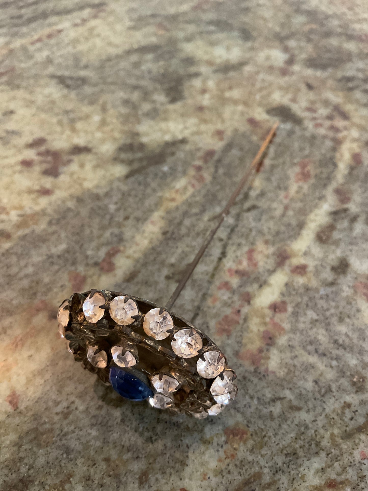 Blue Glass & Rhinestone Hat Pin