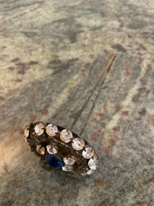 Blue Glass & Rhinestone Hat Pin