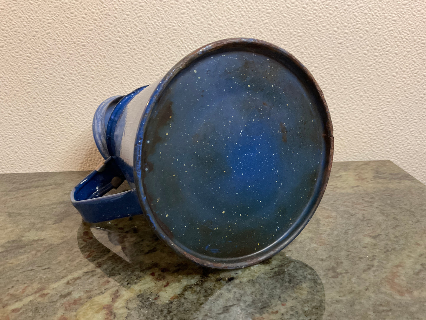 Blue Speckled Enamelware Coffee Pot