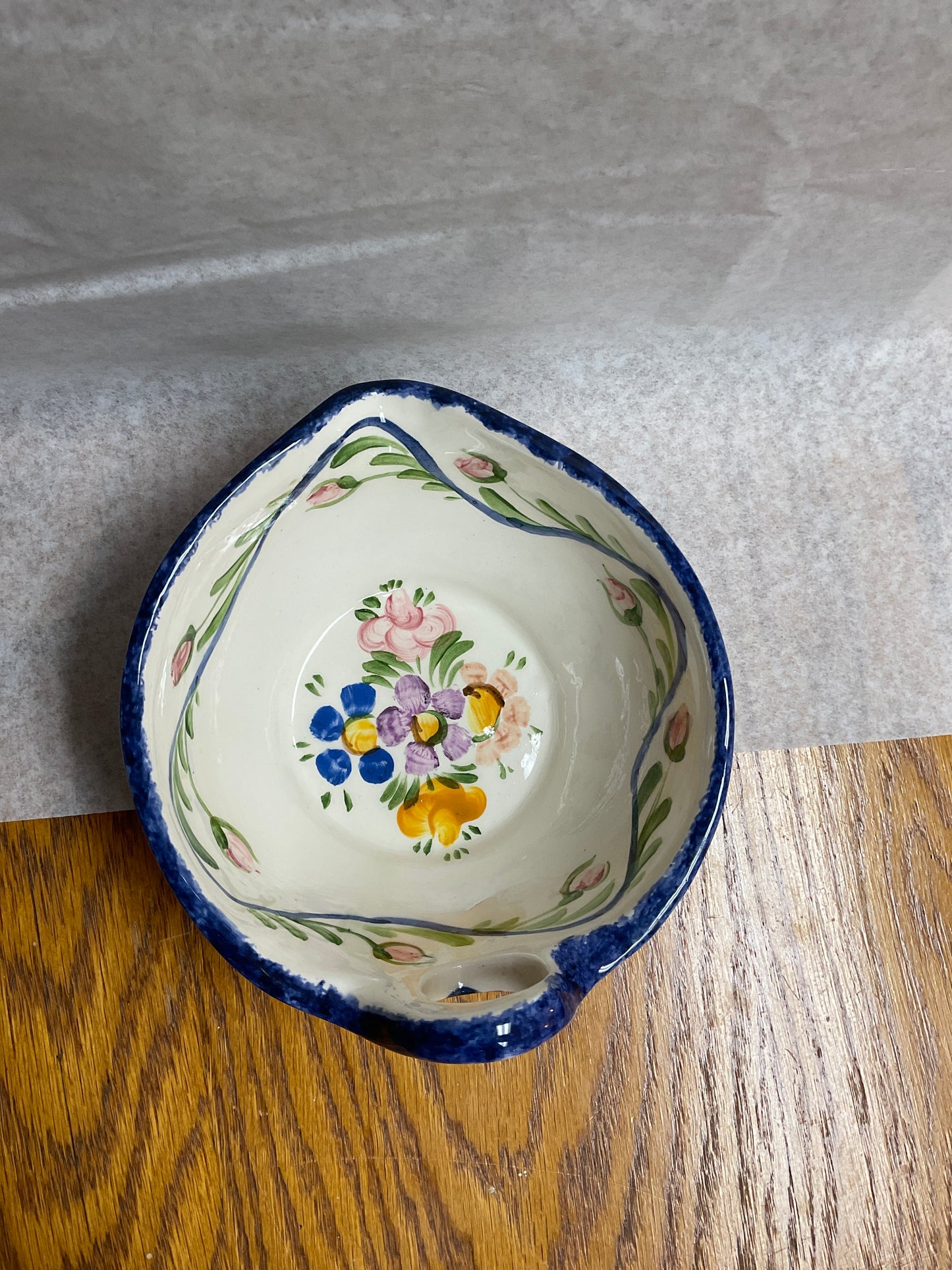 Vintage German Art Pottery Floral Small Easy Pour Bowl “Handgemalt” signed by Widerstrom