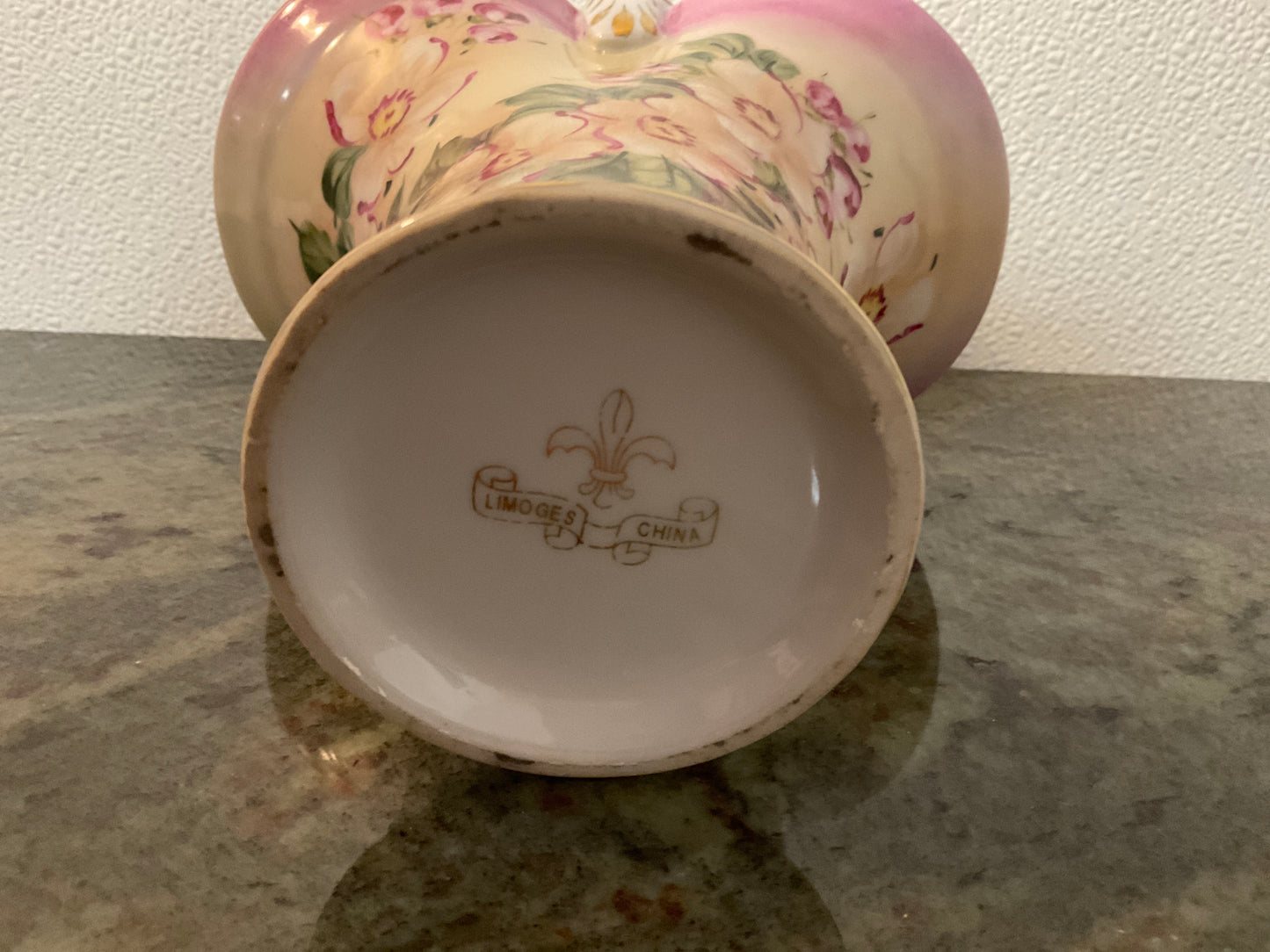 Limoges China Basket vase w/floral design