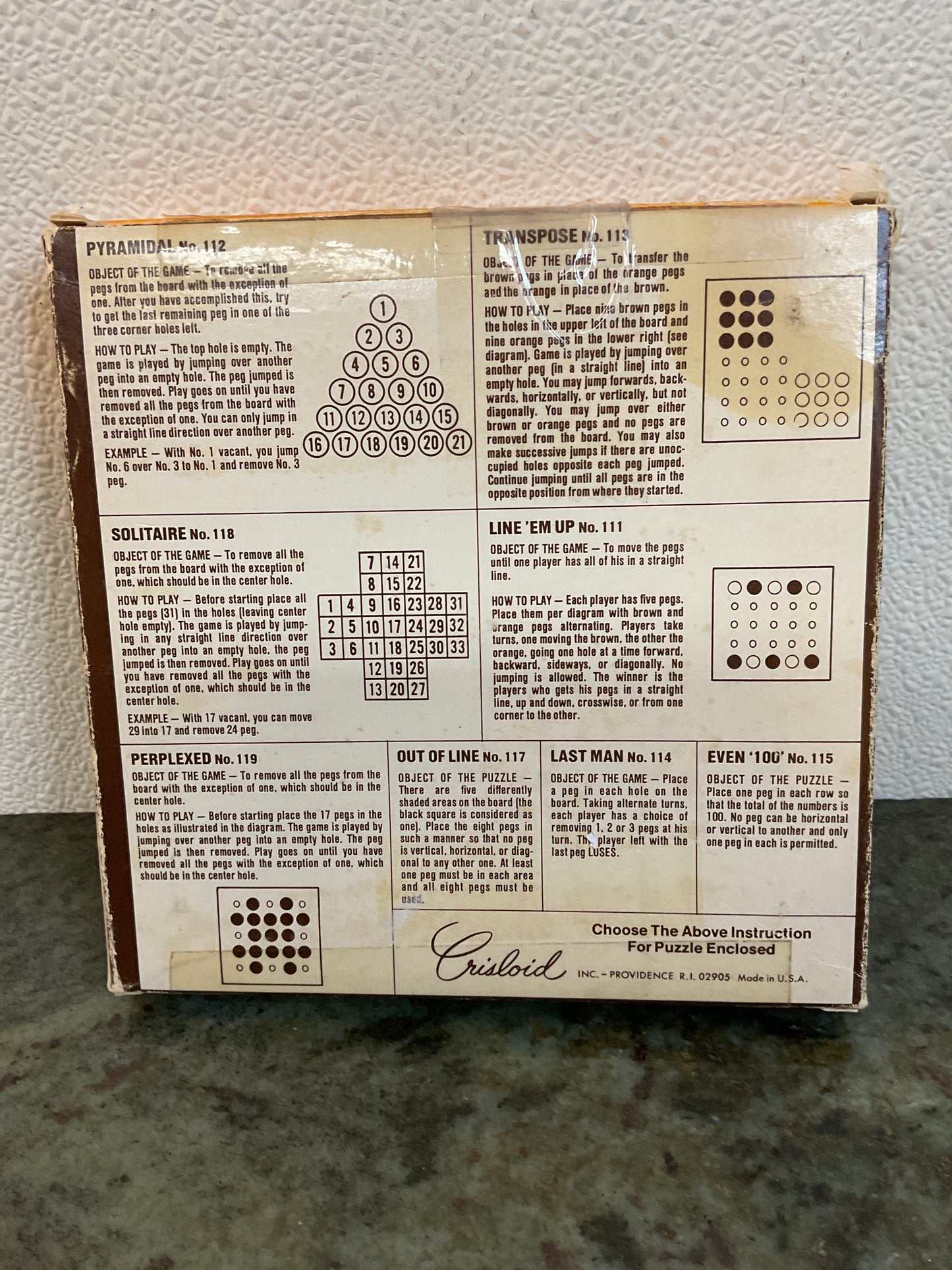 Vtg Crestline Solitaire Peg Game/Puzzle