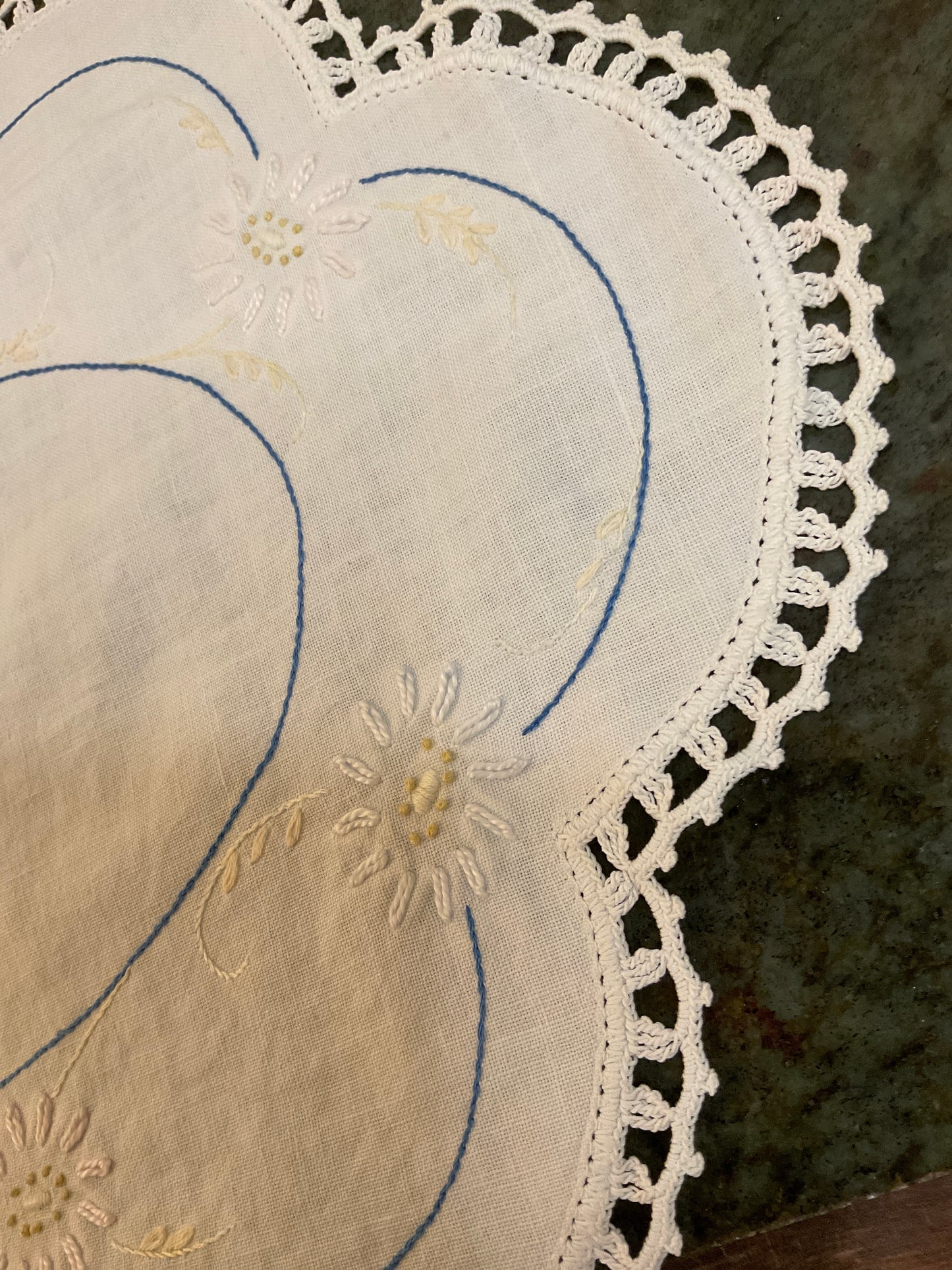 Vtg 19” Scalloped Edge Embroidered Doily or Placemat