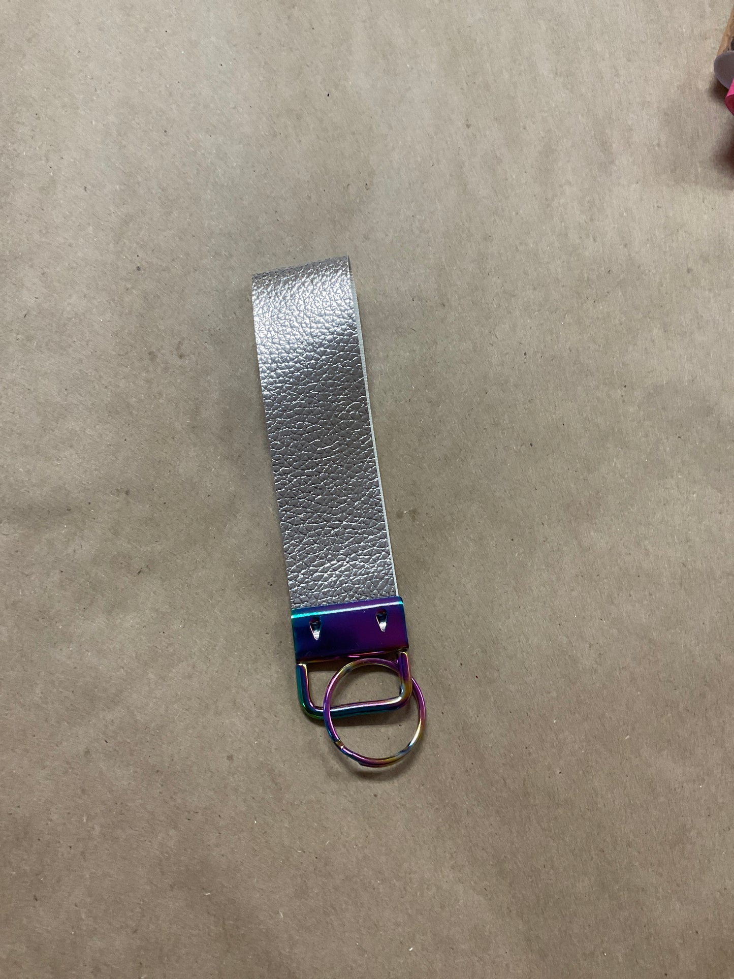 Faux Leather Silver Wrist Keychain