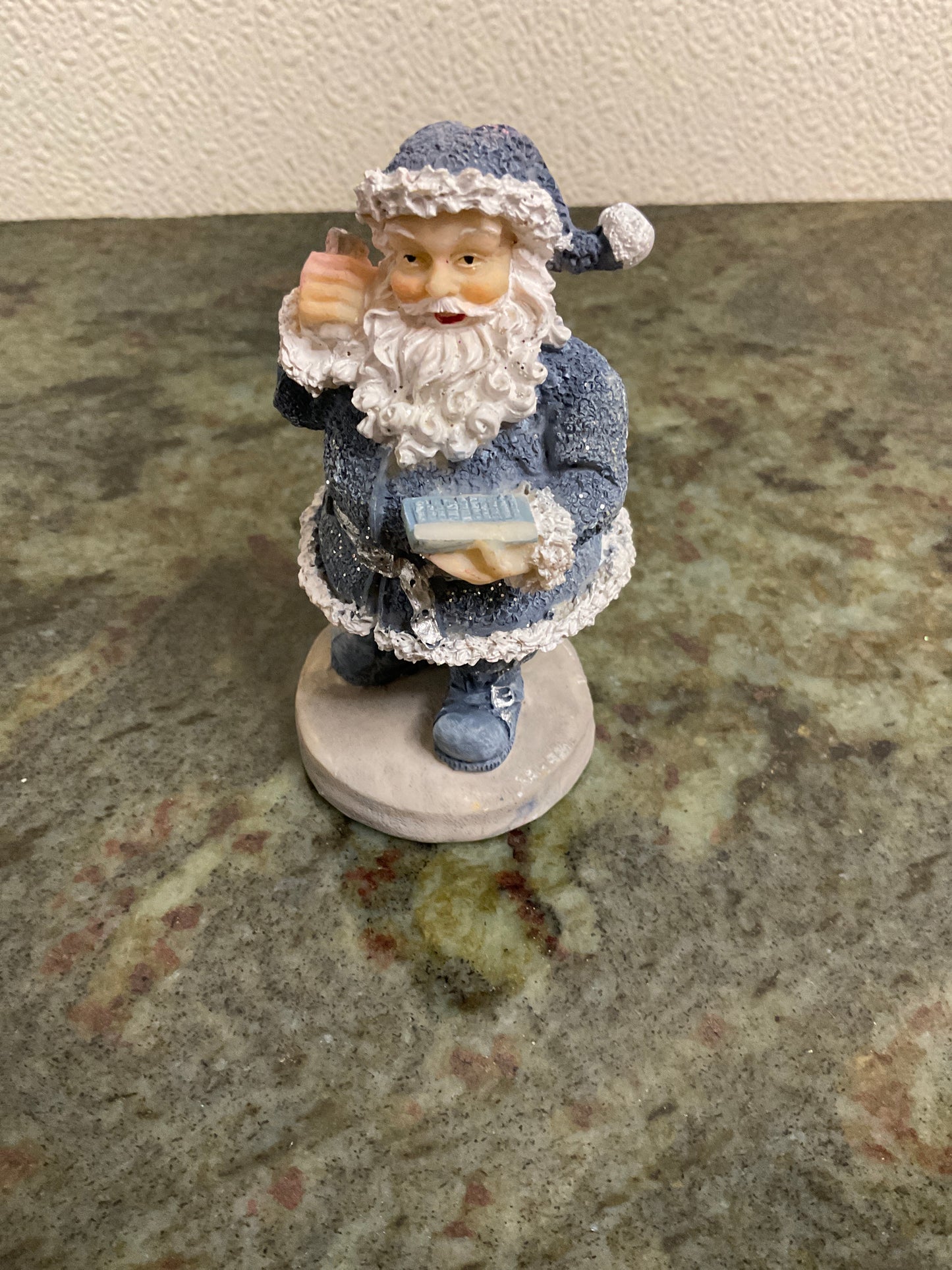 Santa Figurine Blue Sparkly