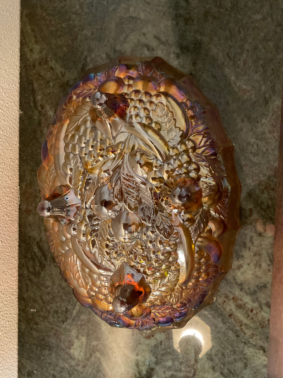 Indiana Glass Harvest Grape Carnival Glass 4 Footed Bowl