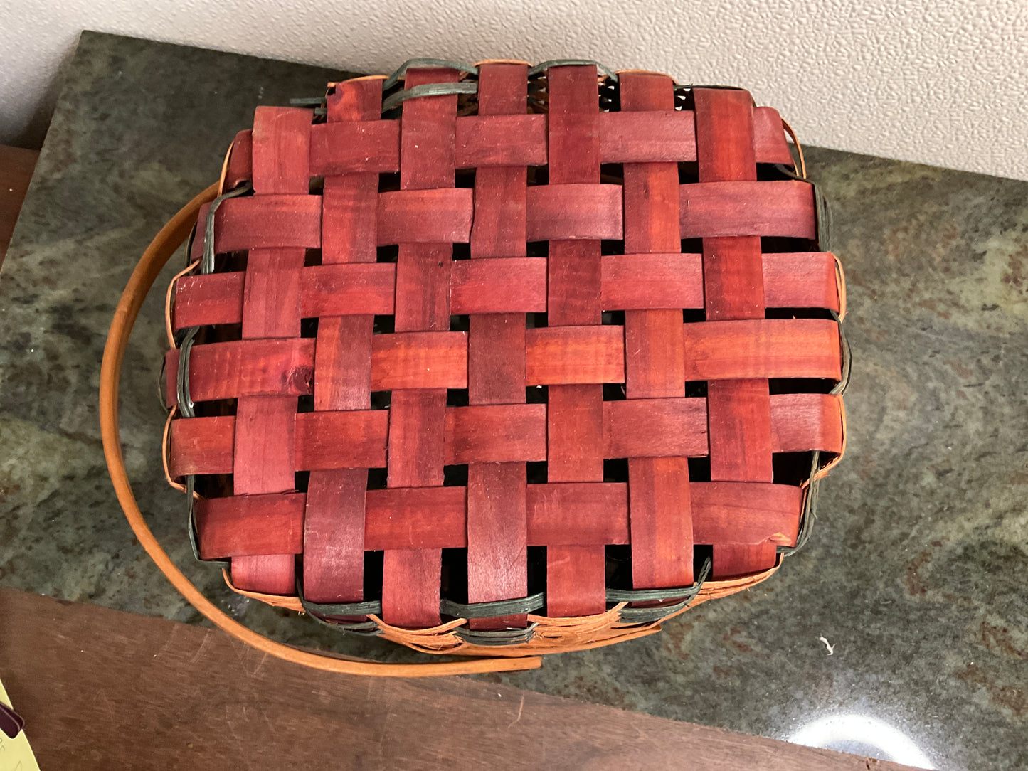 Green/Red/Wicker Basket with Handle