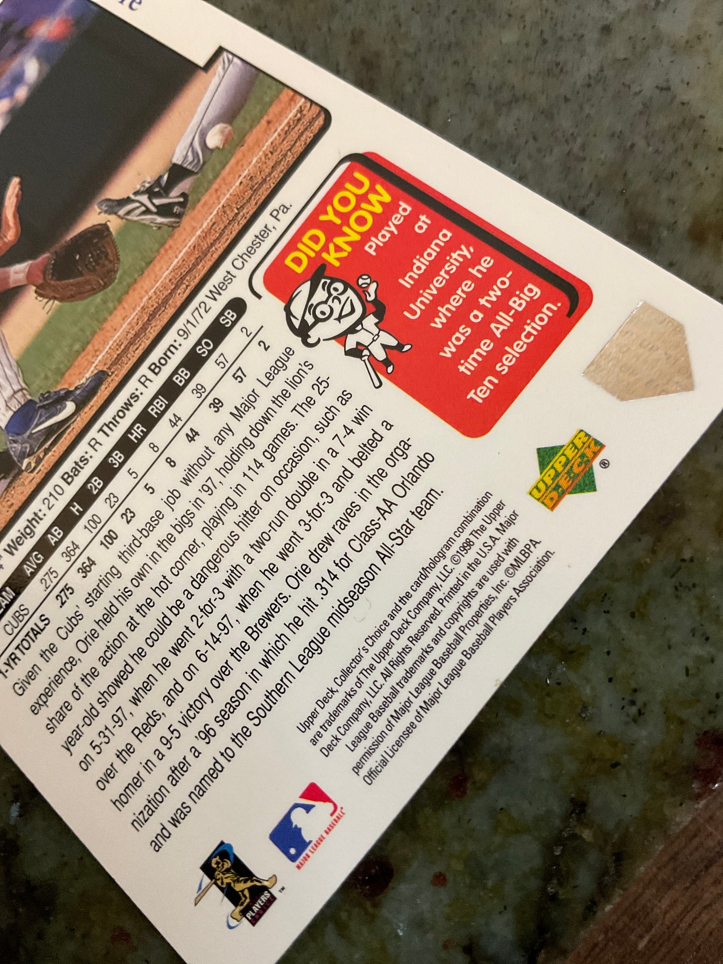 1998 Upper Deck Collector’s Choice Kevin Orie Baseball Card