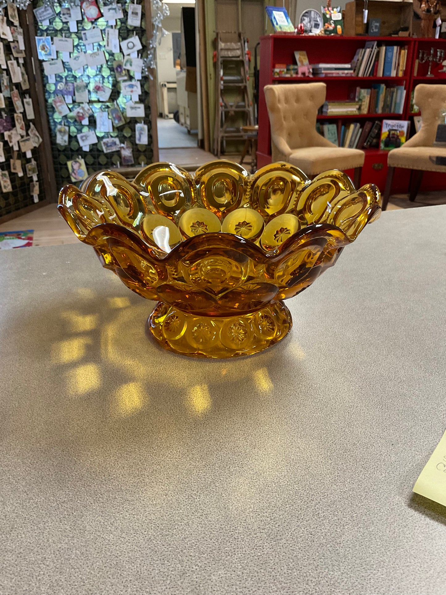 Vintage Amber Glass Moon and Stars Pedestal Candy Dish